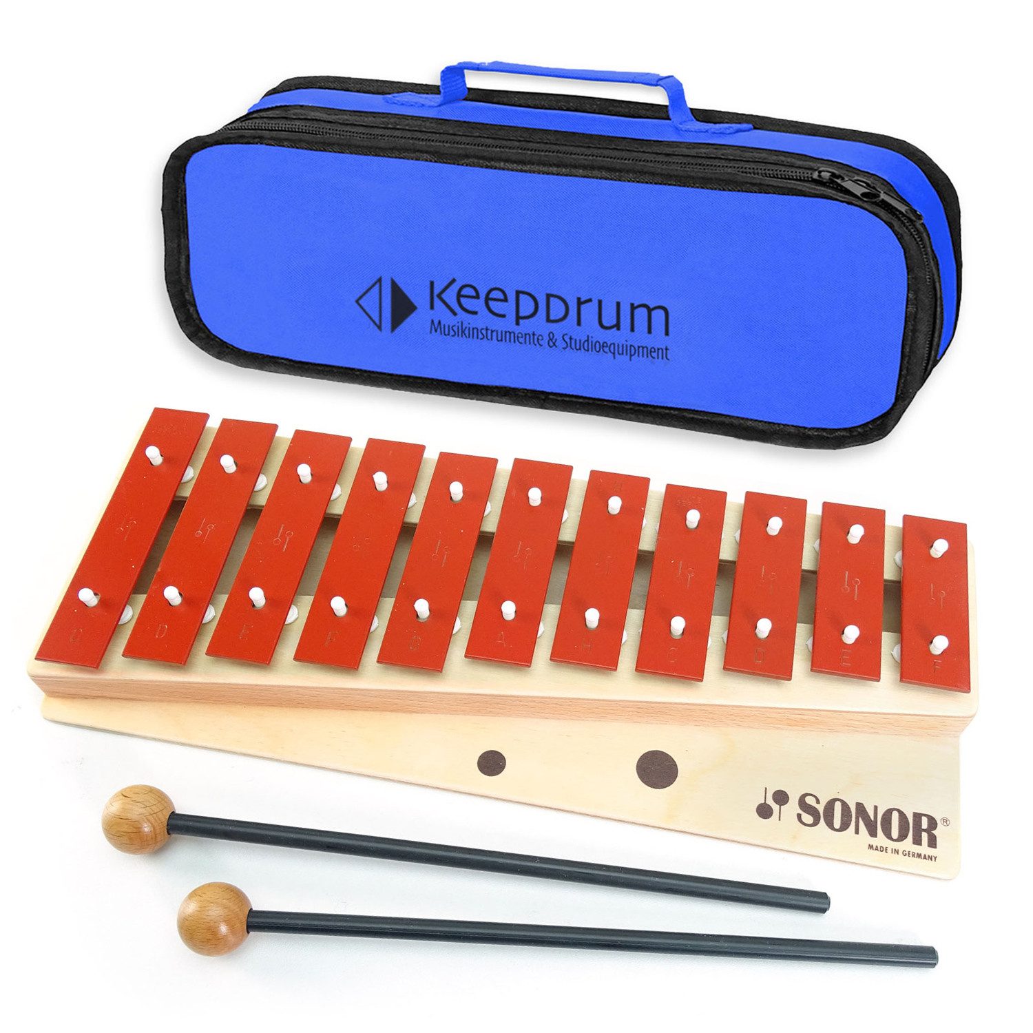 SONOR Glockenspiel Sonor Glockenspiel G10 Sopran mit Tasche Blau,Glockenspiel G10, MB01 Tasche Blau, Vorteils-Set mit Tasche Blau