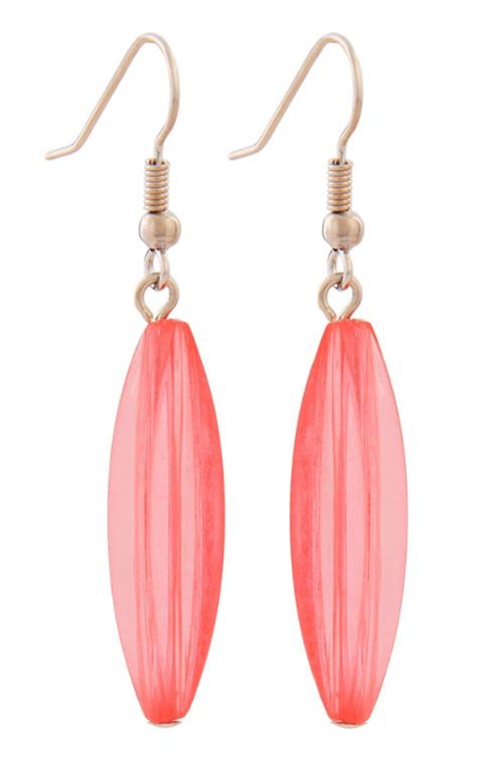 unbespielt Paar Ohrhänger Ohrhaken Ohrringe Rillenolive Kunststoff pink-transparent 30 x 9 mm, Modeschmuck für Damen