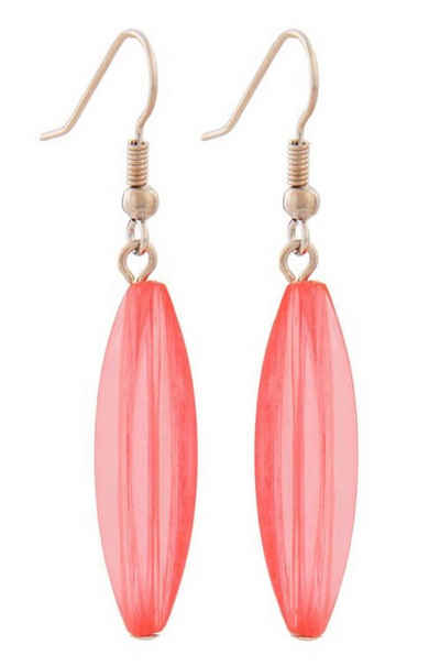 unbespielt Paar Ohrclips Ohrringe Rillenolive Kunststoff pink-transparent 30 x 9 mm, Modeschmuck für Damen