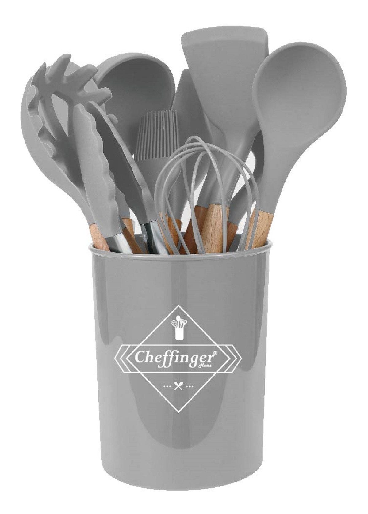 Cheffinger Kochbesteck-Set 12-tlg Küchenhelfer Kochbesteck Set Kochgeschirr Silikon Holzgriff