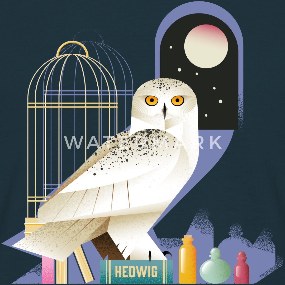 Spreadshirt T-Shirt Harry Potter Eule Hedwig Bei Nacht Männer T-Shirt (1-tlg)