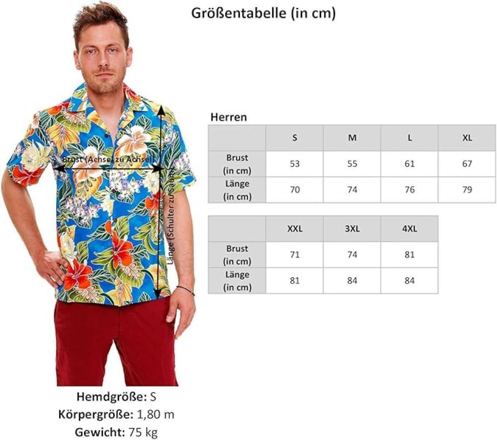 KY's Hawaiihemd Enzian Original Hawaiihemd mit 100% Kokosnuss-Knöpfen