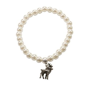 Alpenflüstern Ketten-Set Trachtenschmuck-Set Perlen-Trachtenkette, Trachten-Armband und Trachten-Ohrhänger Hirsch (creme-weiß), - Damen-Trachten-Schmuck, Trachtenset Kette, Armkette und Ohrringe