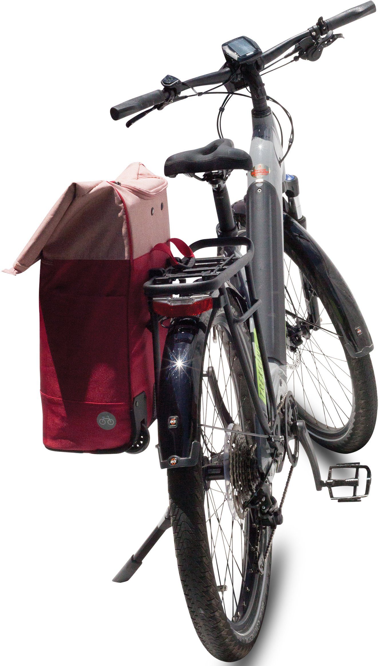 mit Einkaufstrolley Punta rosa-feuerrot l, Hakensystem für fabrizio® Fahrradgepäckträger 35 Velo,
