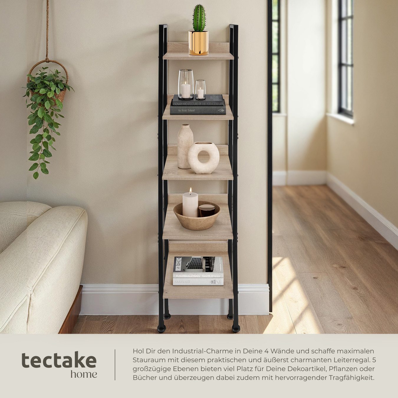 tectake Leiterregal Folkestone, Set 1-tlg., Industrial Style