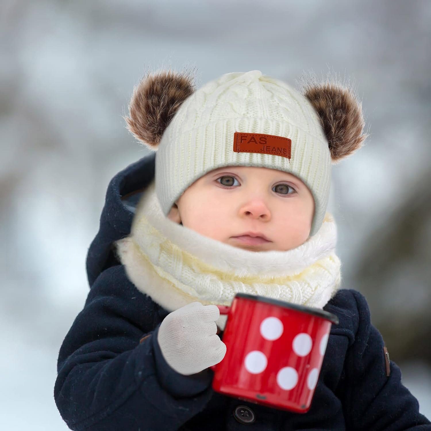 Halstuch, Beige Daisred Winter Kinder warme Strickmütze, Handschuhe-Set Schlupfmütze