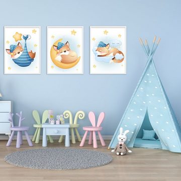Tigerlino Poster Fuchs 3er Set Kinderzimmer Bilder Babyzimmer Kinderposter