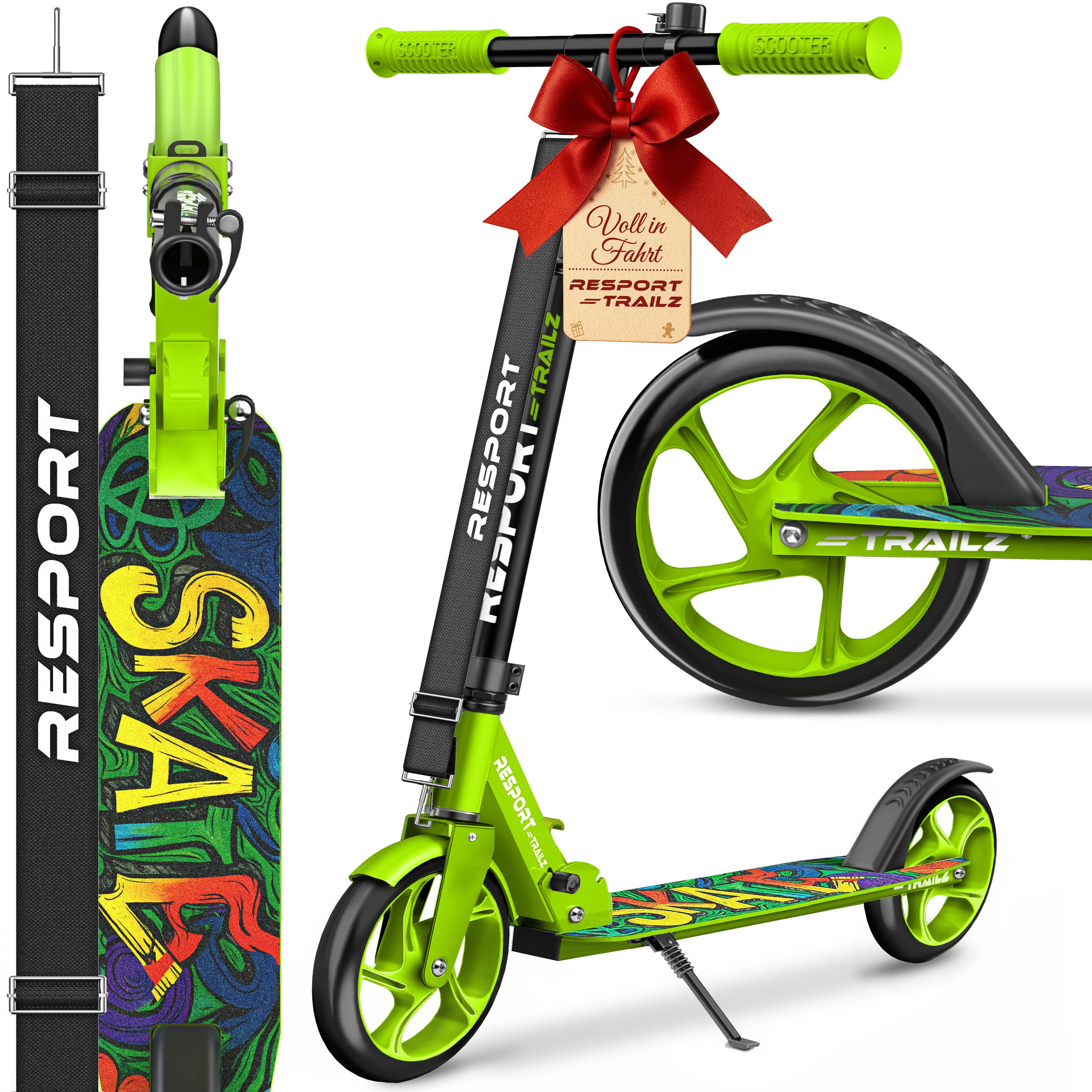 RE:SPORT Cityroller RE:SPORT® Trailz Cityroller Scooter inkl. Tragegurt und Klingel 200mm, (Scooter höhenverstellbar & klappbar, Kinderroller große Räder Kickscooter Kickroller), Cityroller für Kinder & Erwachsene Klingel & Tragegurt