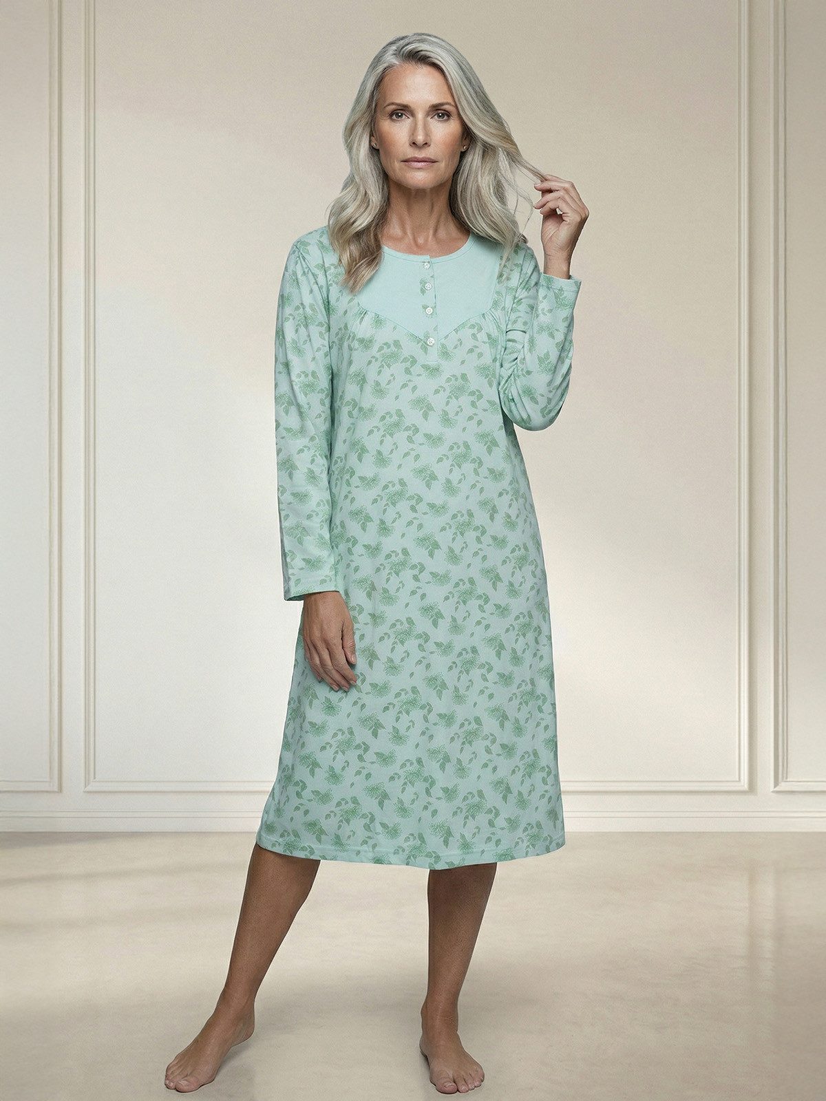 zeitlos Nachthemd Nachthemd Langarm - Romy Chrysantheme