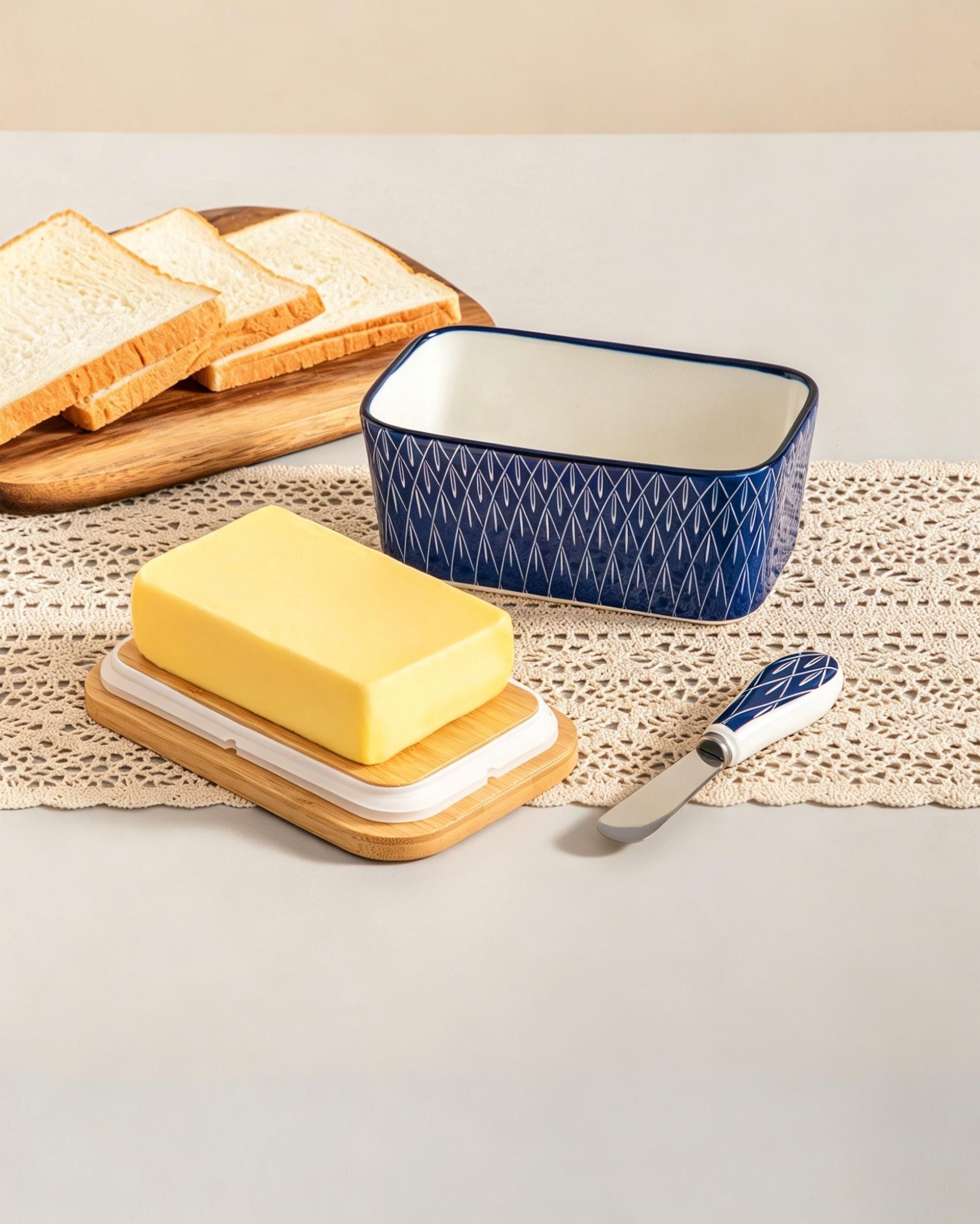 vancasso Butterdose Porzellan Butterdose mit Deckel, Butterbestreichmesser, (1-tlg), Rautenmuster – Bild 5 von 5