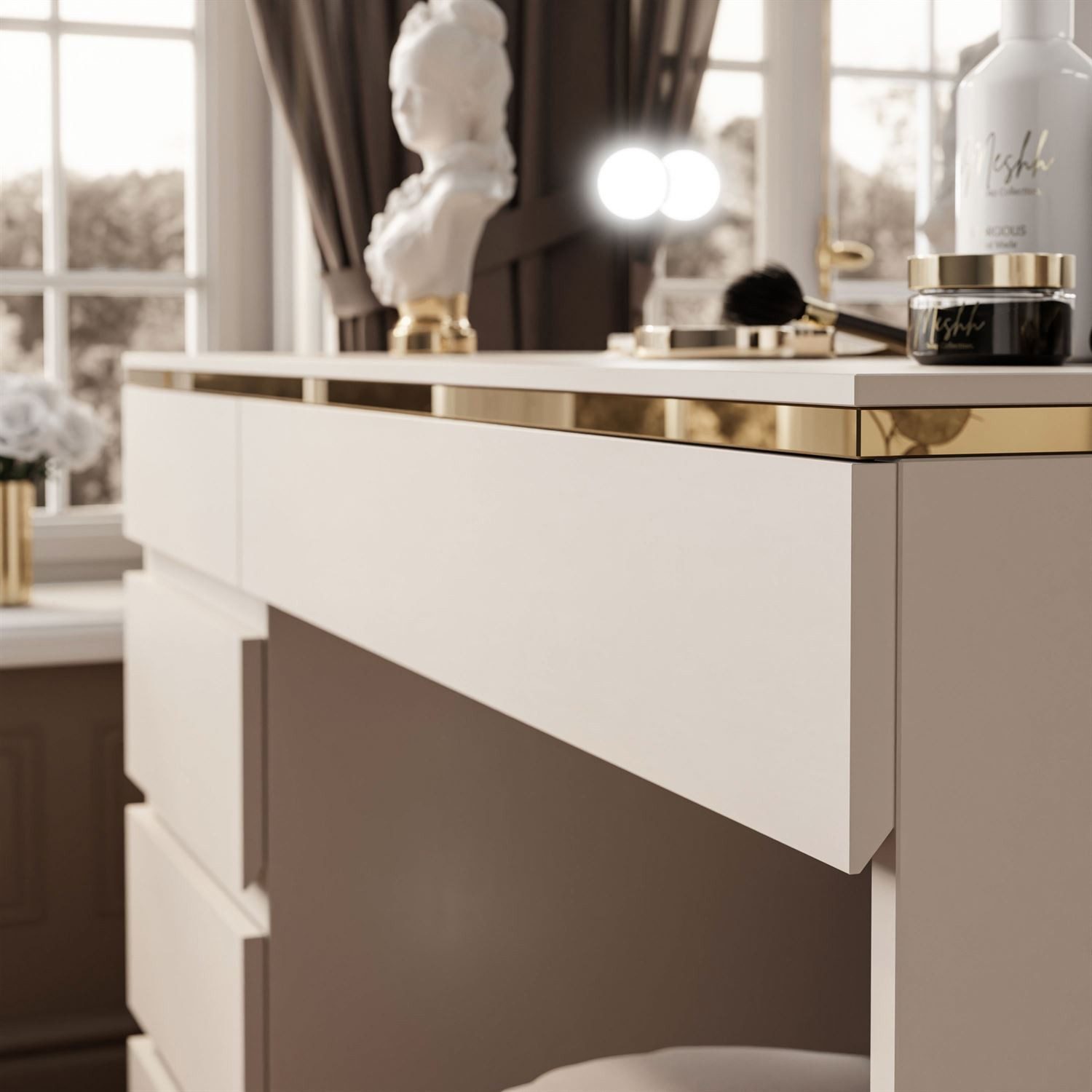 Lookway Schminktisch AURORA II ELITE KASCHMIR mit Spiegel und Beleuchtung (1x Schreibtisch 1x Spiegel), Breite: 120 cm