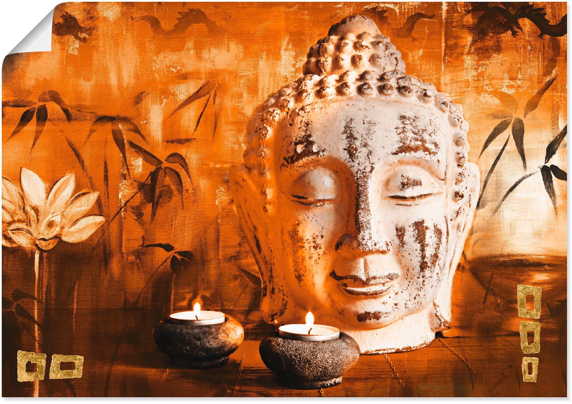 100 % Zufriedenheit und Qualitätsgarantie Artland Wandbild Buddha als Poster mit Leinwandbild, oder versch. Größen in St), (1 Kerzen, Wandaufkleber Religion