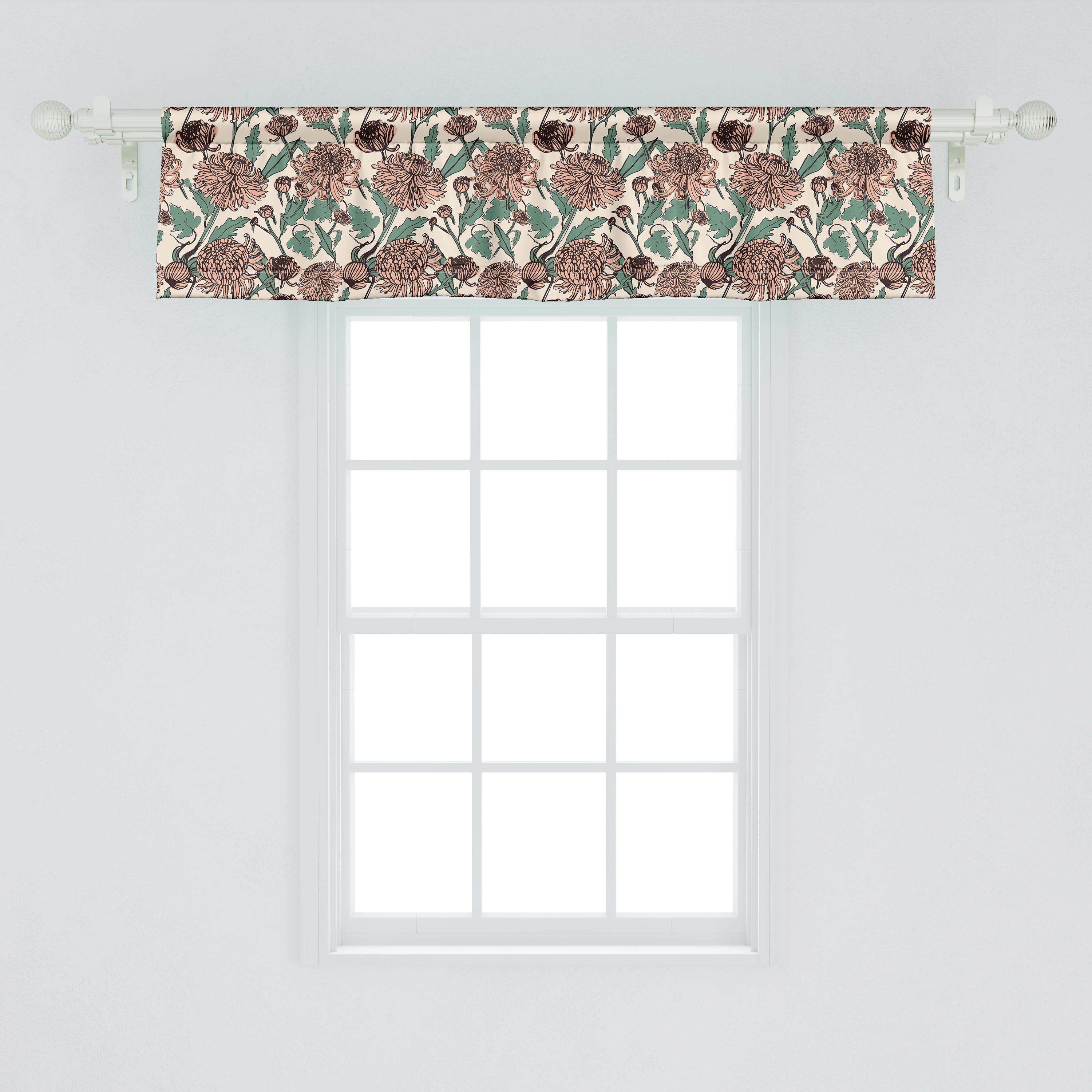 Dekor Stangentasche, mit Scheibengardine Microfaser, Vorhang grafische Küche für Schlafzimmer Chrysanthemen Abakuhaus, Volant Blumen