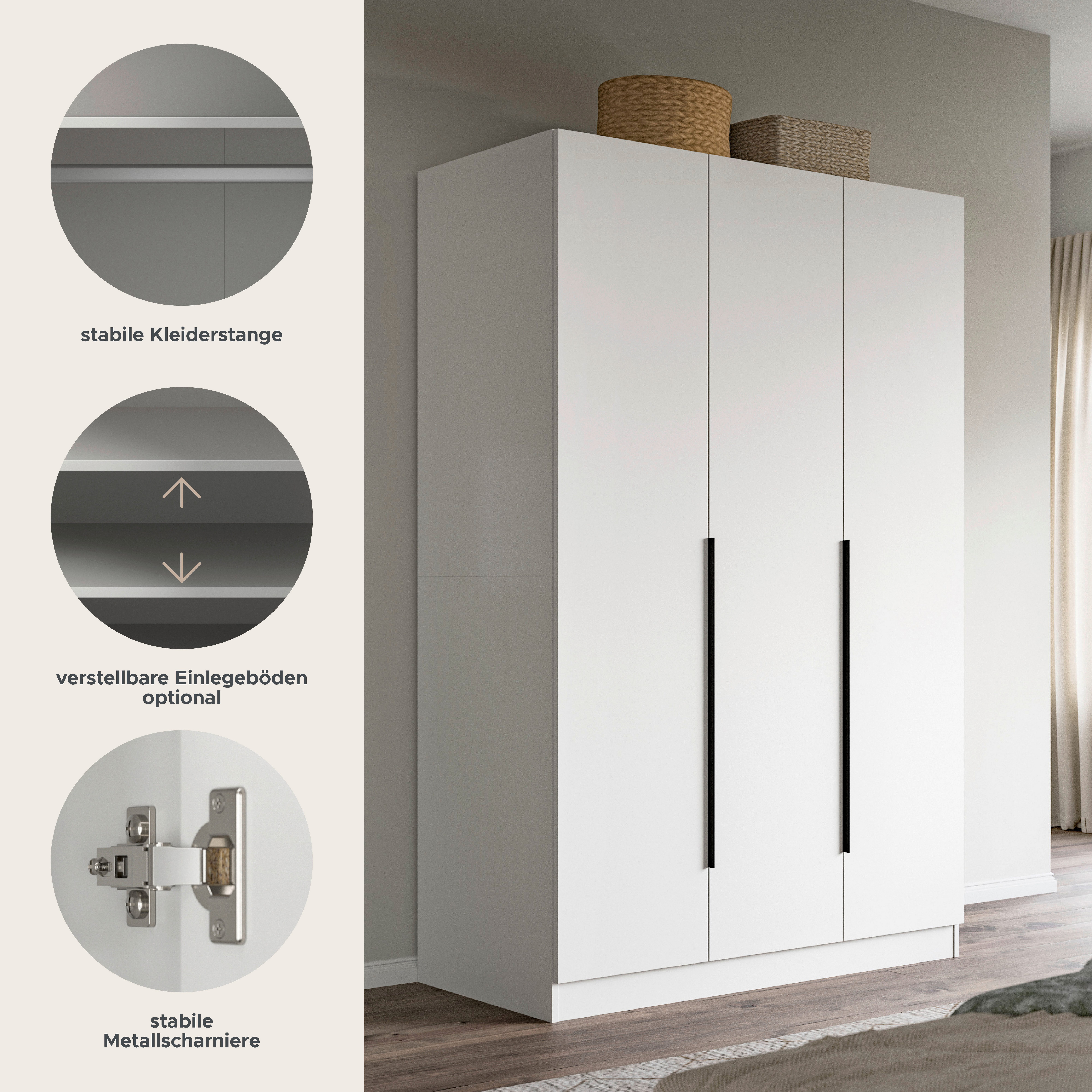 Home affaire Kleiderschrank Skarde Schlafzimmerschrank, Garderobe, Schrank (Otto Bestseller Garderobe Schlafzimmerschrank) Breite: 120 cm, weiß, Kleiderstange 4 Böden