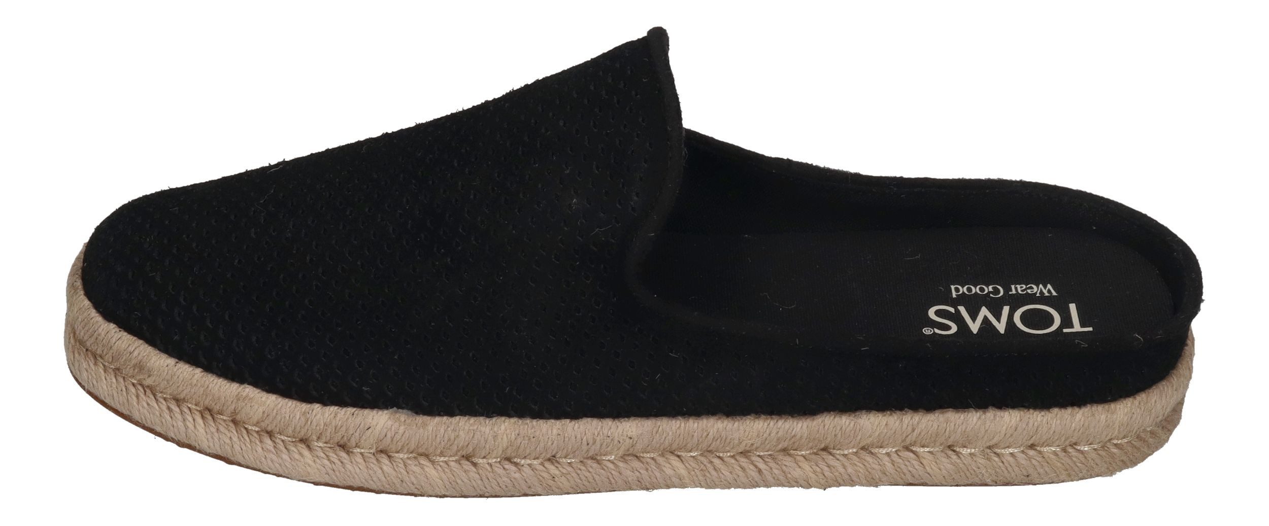 TOMS SANTIAGO MULE Espadrille Black Diamond Perforated Suede