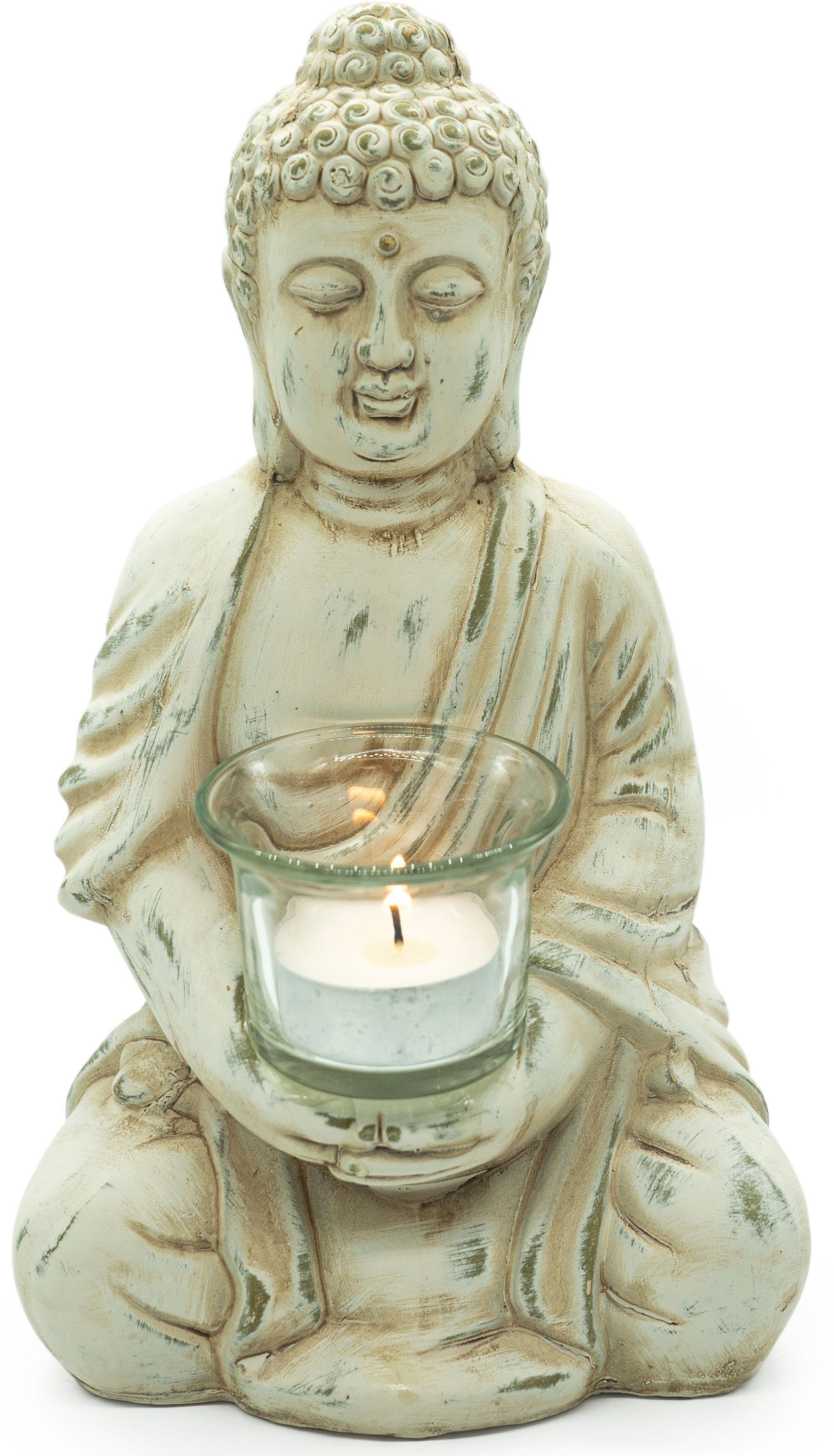 NOOR LIVING Teelichthalter 24 St), Terrakotta, (1 Höhe Buddha aus cm ca