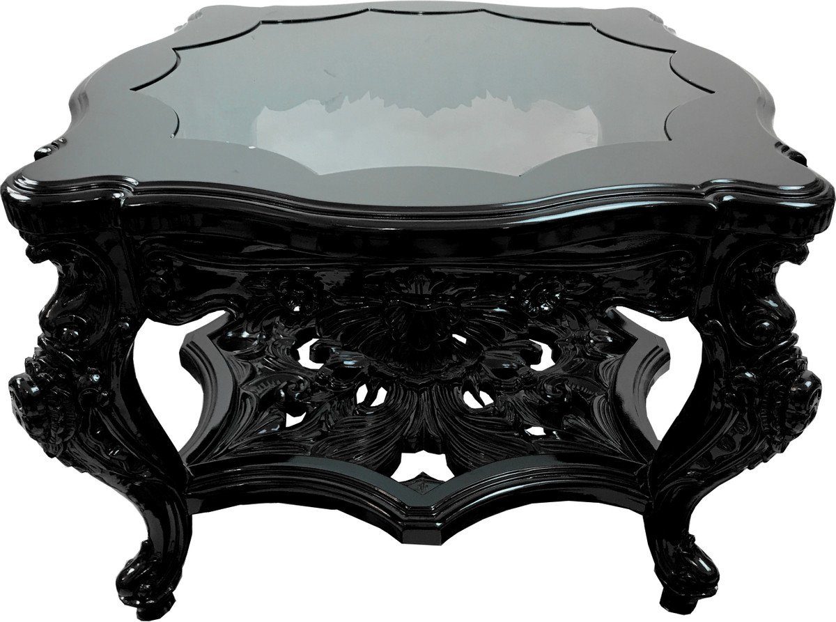 Couchtisch Prachtvoller handgeschnitzer Luxus Barock Couchtisch Schwarz mit eingesetzter Glasplatte 76 x 76 x H 52.5 cm von Casa Padrino