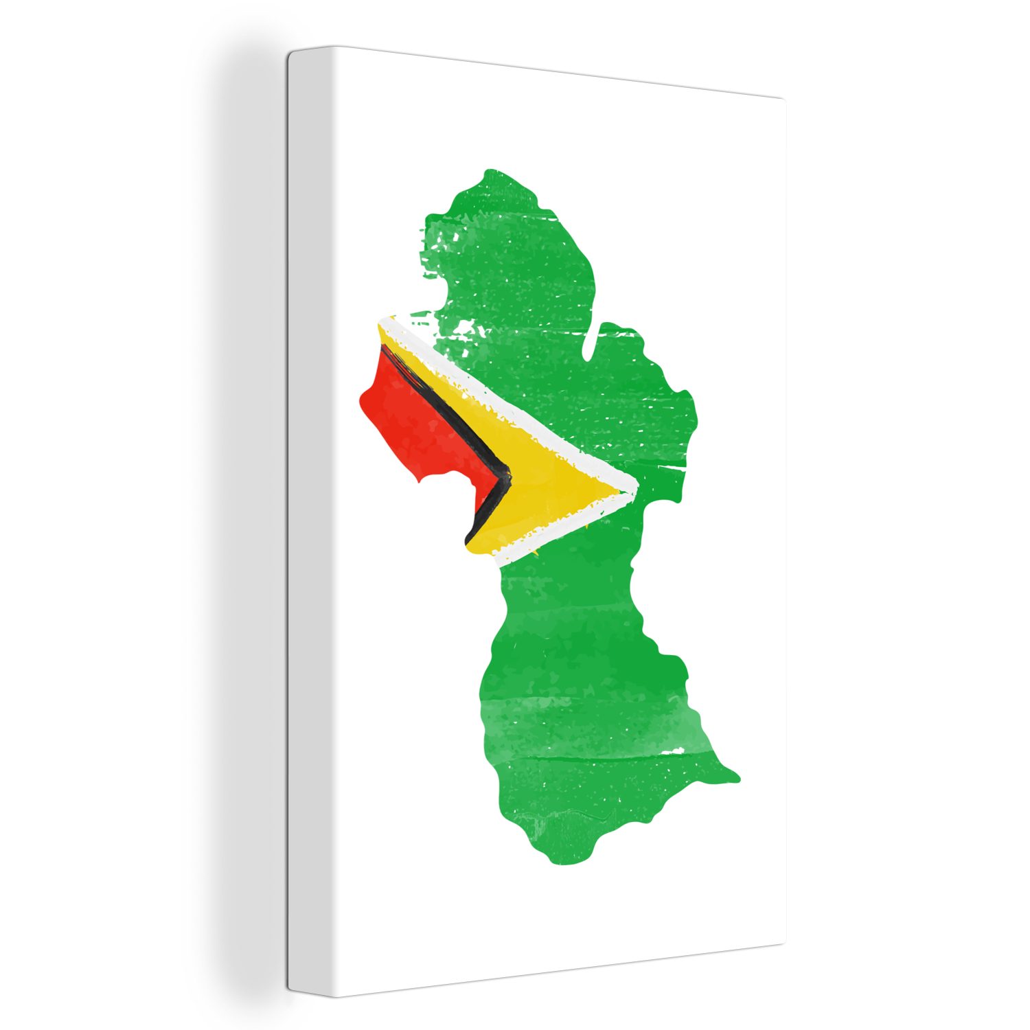 OneMillionCanvasses® Leinwandbild Guyana - Karte - Flagge, (1 St), Leinwandbild fertig bespannt inkl. Zackenaufhänger, Gemälde, 20x30 cm