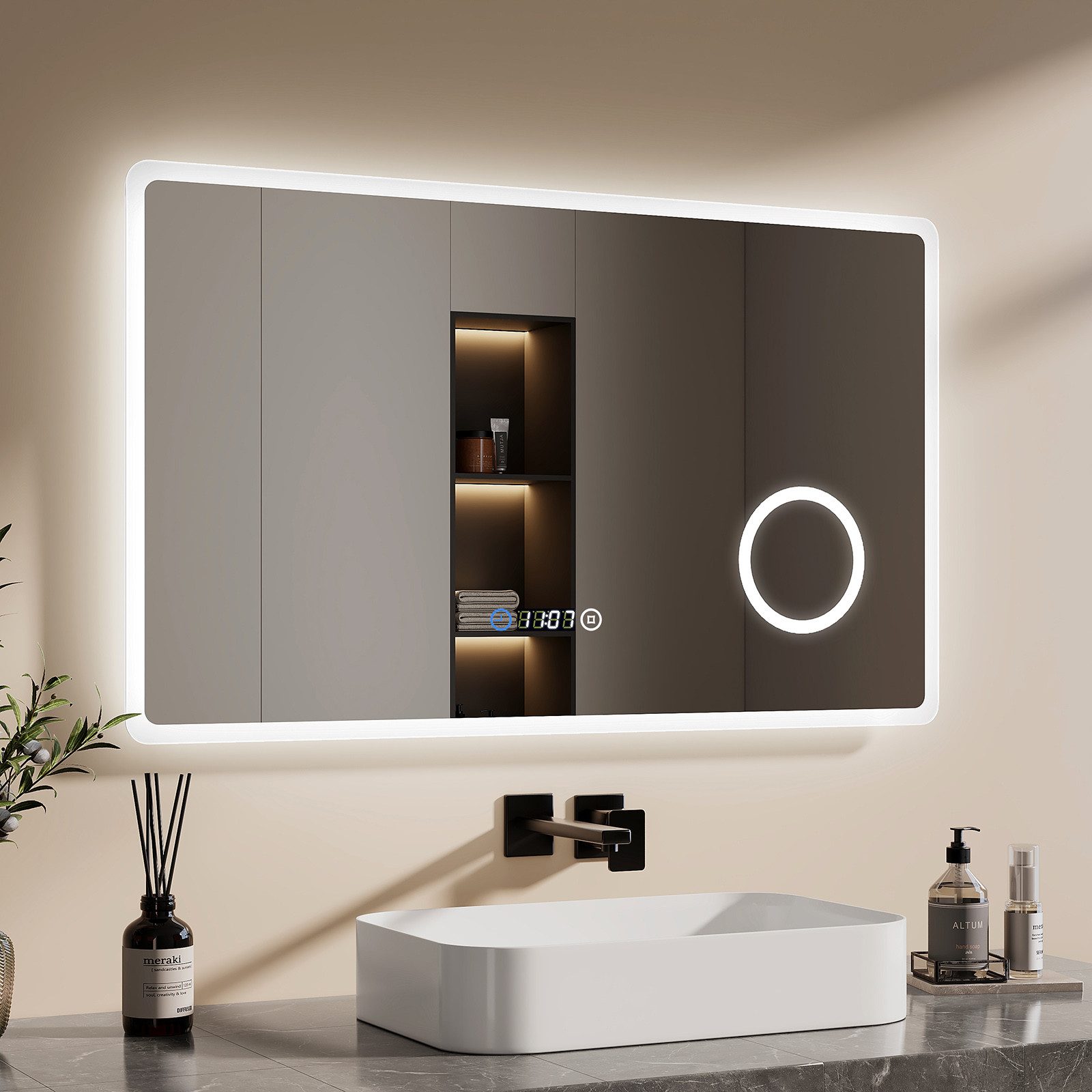 EMKE Badspiegel mit Beleuchtung LED Wandspiegel 3-fach Vergrößerung Kosmeti günstig online kaufen