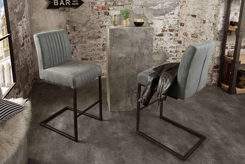 riess-ambiente Barhocker BIG ASTON antik grau / schwarz (1 St), Esszimmer · Microfaser · Metall · Tresenstuhl · Industrial