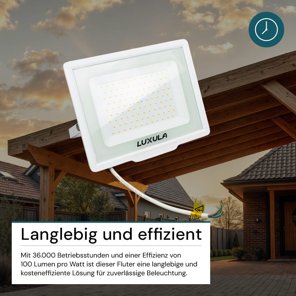 LUXULA LED Flutlichtstrahler LUXULA LED Fluter 100 W 3000 K Warmweiß Weiß, LED fest integriert, Warmweiß