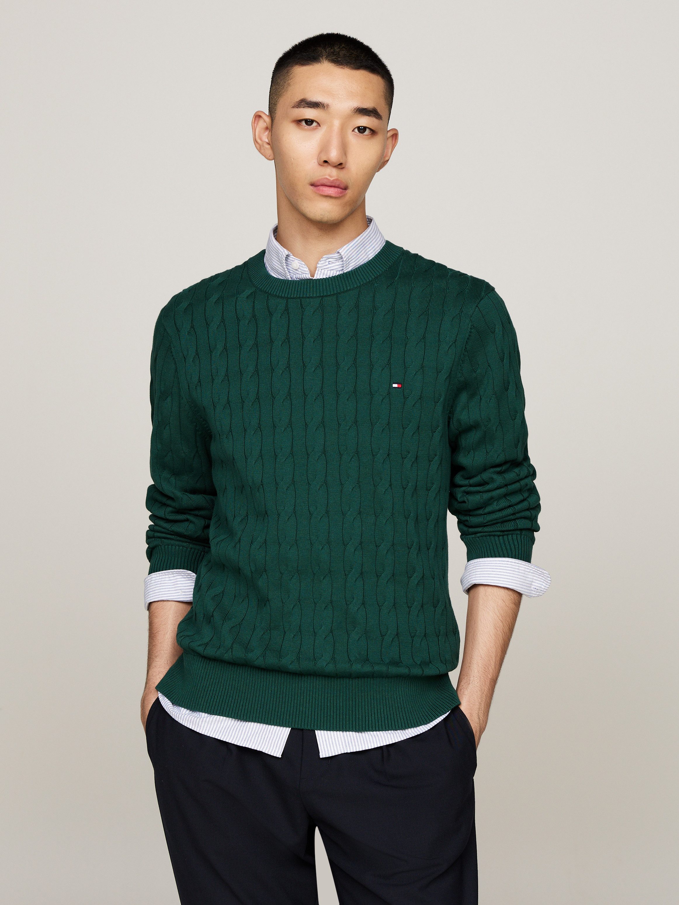 Strickpullover CLASSIC CABLE CREW NECK mit Strukturstrick und Flaglabel