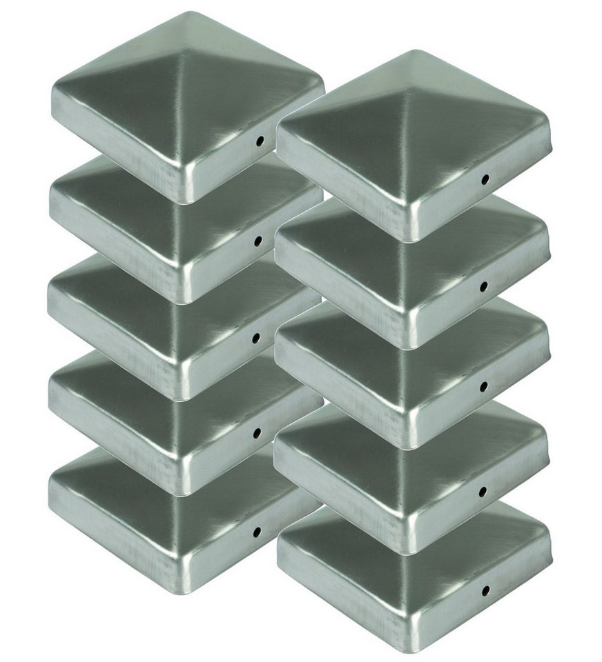 BURI Pfostenkappe 10x Edelstahl Pfostenkappe Pyramide 71x71mm Zaunkappe Zierkappe Pfahl (10 St)