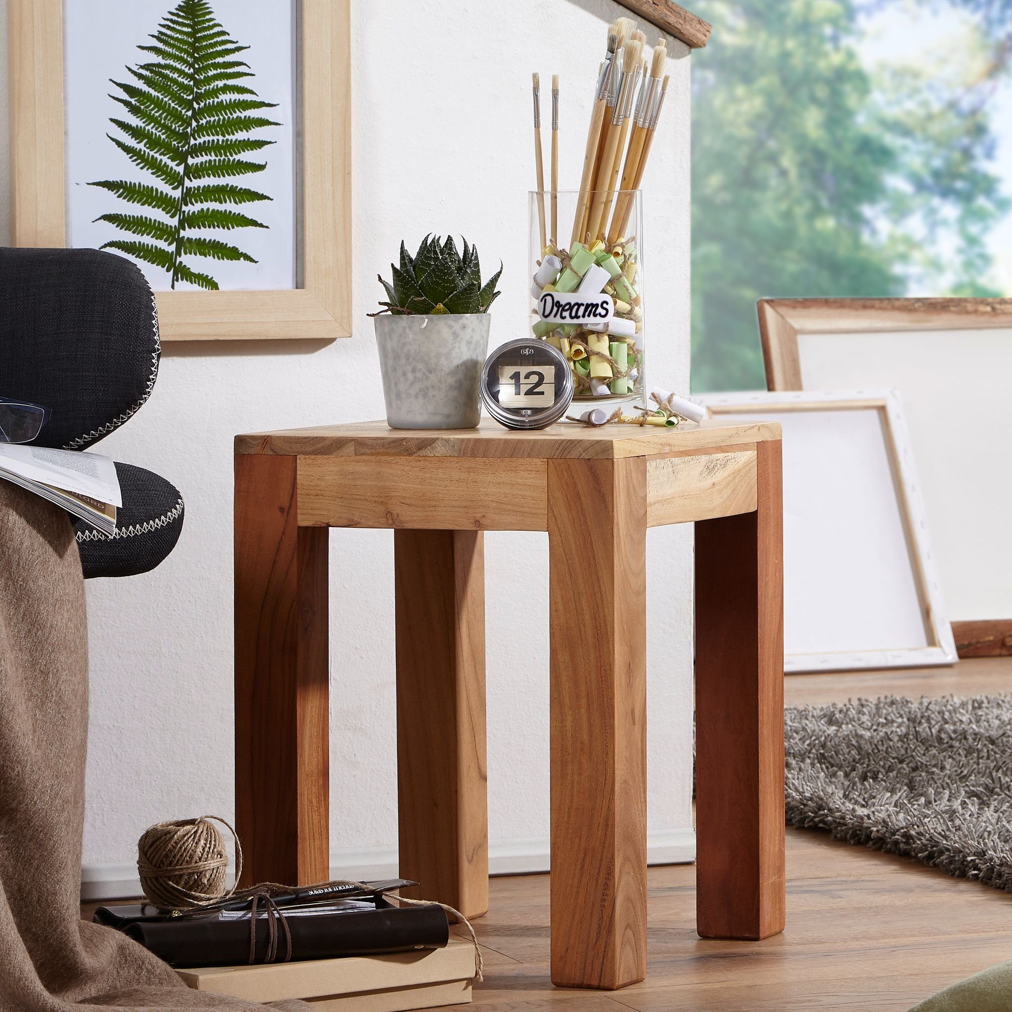 FINEBUY Beistelltisch »SuVa2547_1«, Beistelltisch Massiv-Holz 35 x 35 cm  Wohnzimmer-Tisch Design braun Landhaus-Stil Couchtisch online kaufen | OTTO