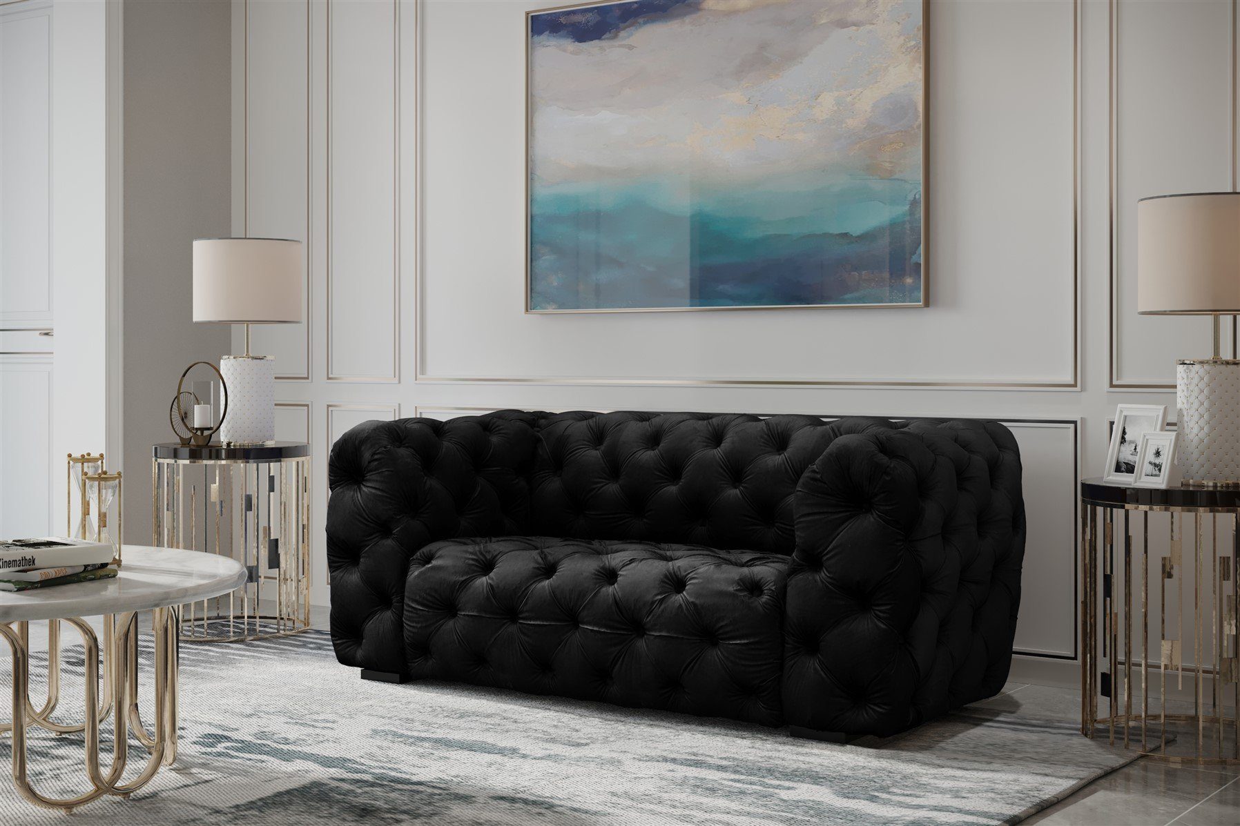 Fun Möbel Sofa Sofa NATALIE Teile, 1 in Schwarz Rundumbezug Designer-Sofa Stoff, 2-Sitzer