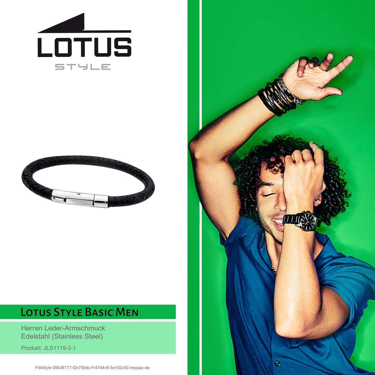 Armband aus Style rund für schwarz Steel), Armband (Armband), Echtleder Edelstahl Lotus Style Herren Lotus (Stainless