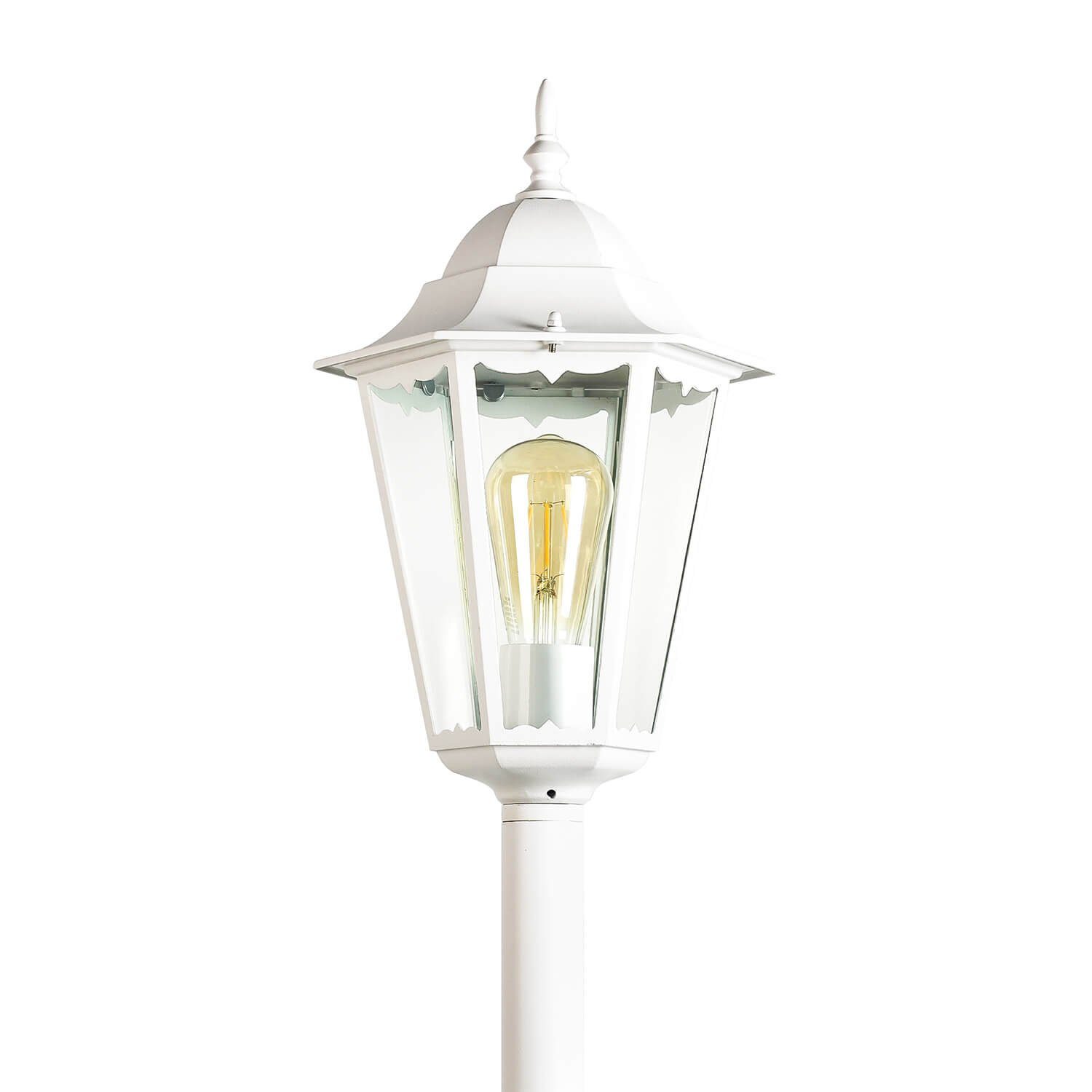 Licht-Erlebnisse Leuchtmittel, ohne Rustikal Wegeleuchte Außen-Stehlampe 113 BRISTOL, Aluminium Stehlampe IP44 Glas cm E27 Weiß