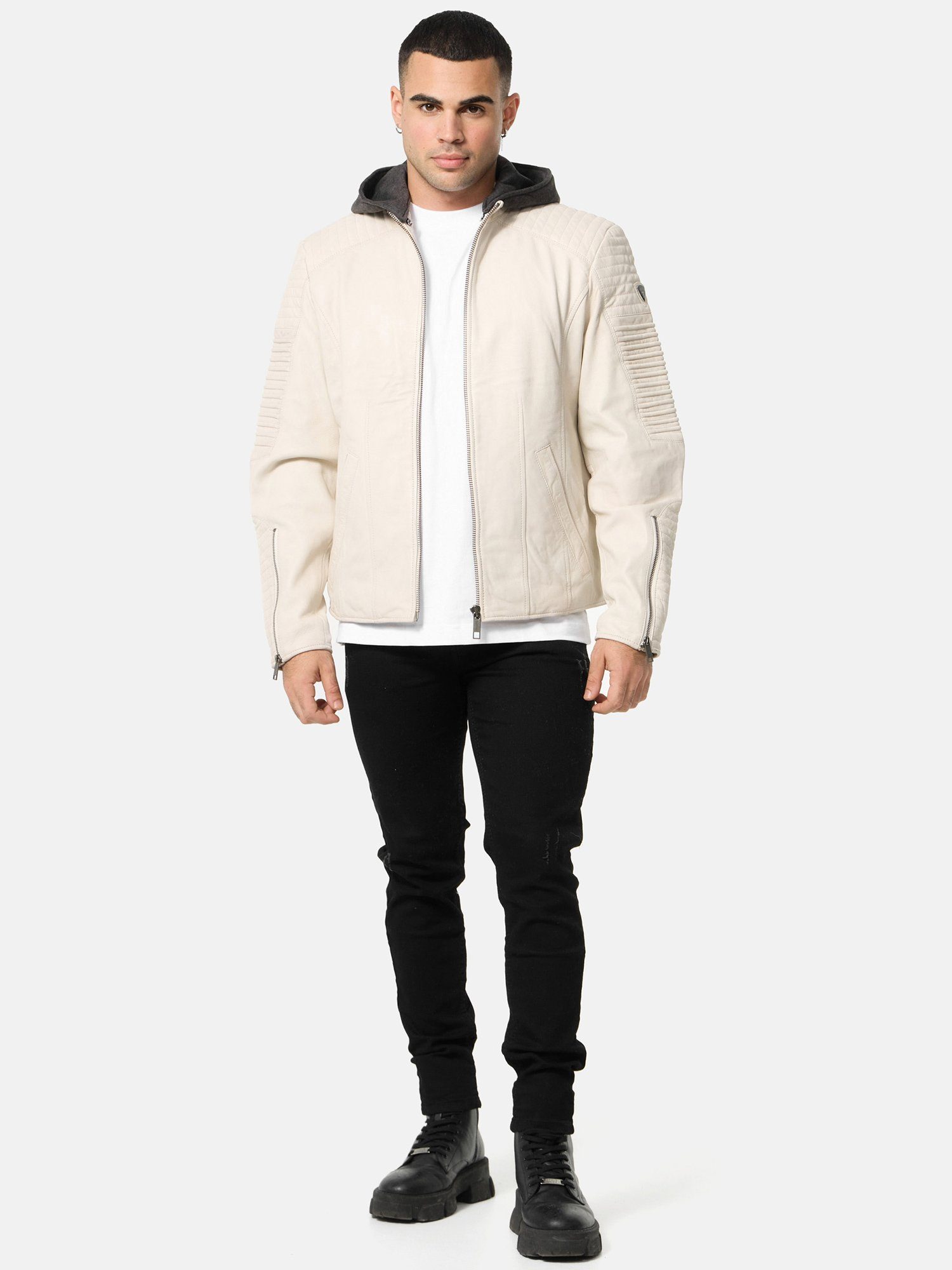 Tazzio Lederjacke A800 Biker-Look mit abnehmbarer Kapuze
