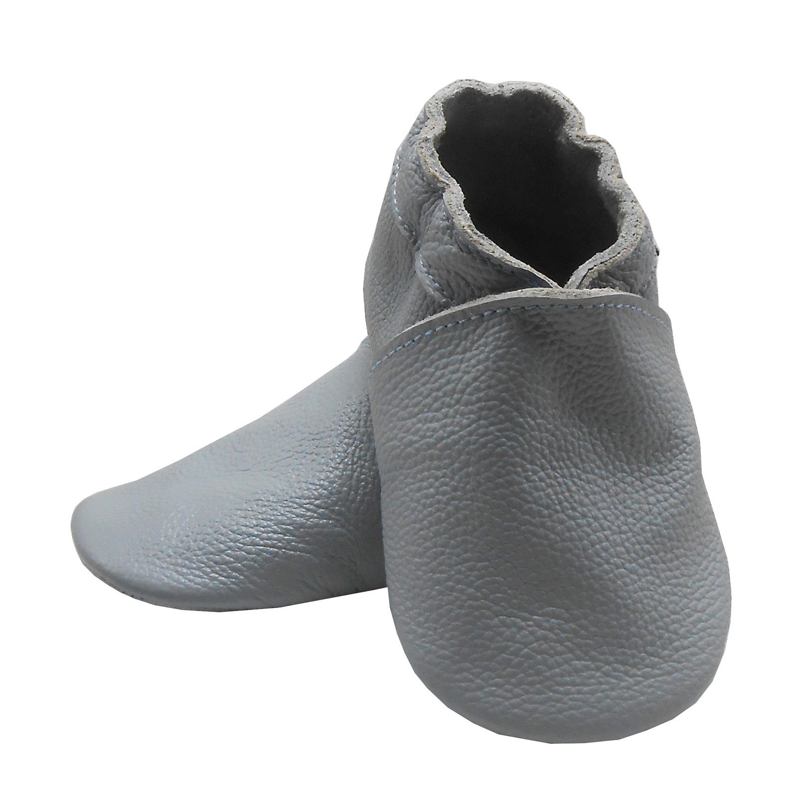 Bemesu Baby Krabbelschuhe Lauflernschuh Lederpuschen Litschimuster blaugrau Walkingschuh (Handgenäht, weiche, leichte, flexible, rutschfest) 100% echtes Leder Babyschuhe