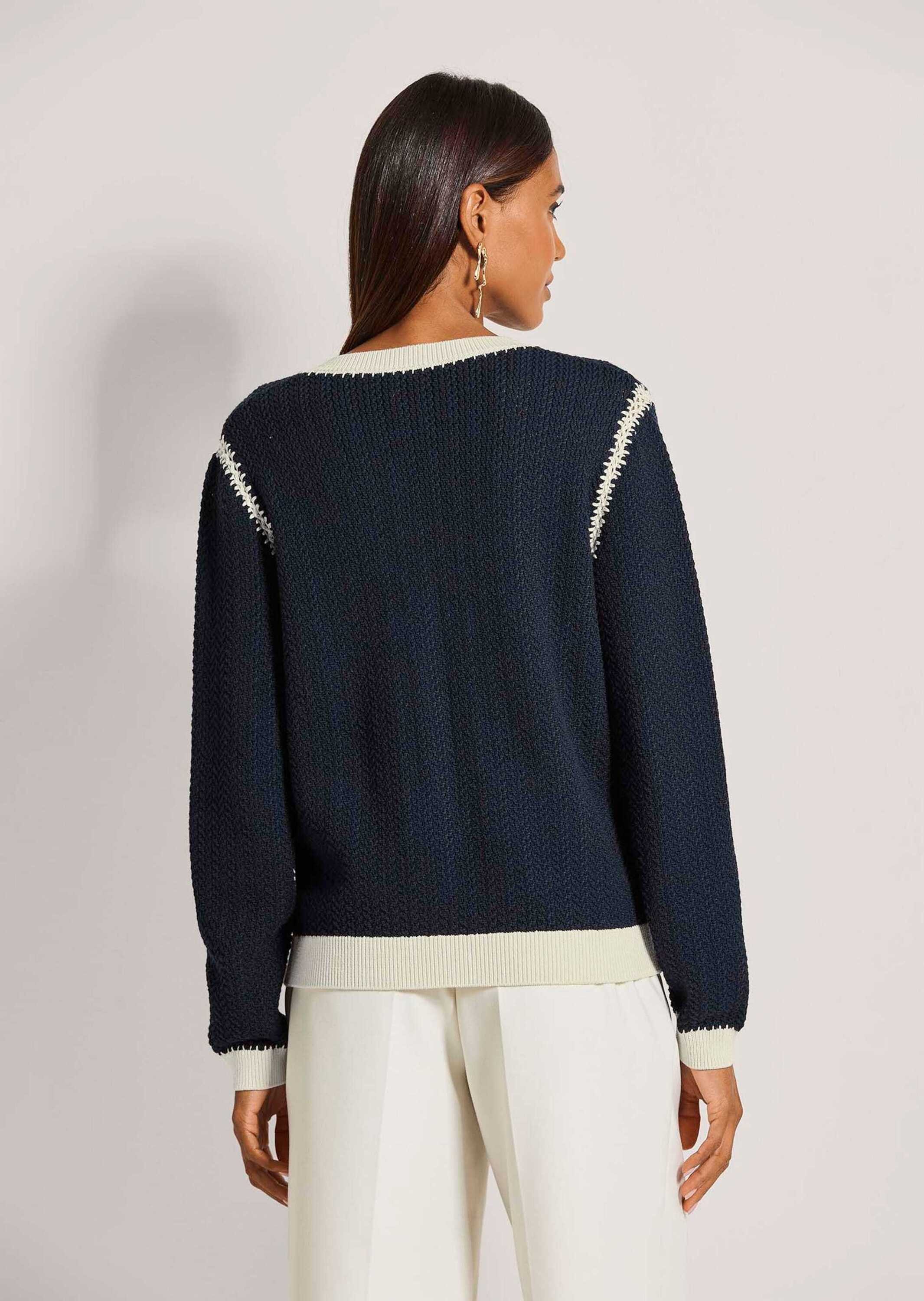 MADELEINE Strickjacke Langarm Cardigan mit Zopfmuster, Kaschmir-Mix Leichte Sommerjacke mit Rundhalsausschnitt, kontrastfarbenen Akzenten