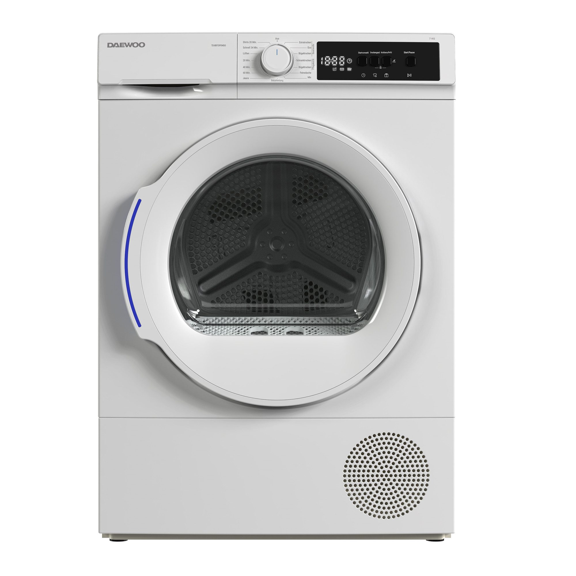Daewoo Wärmepumpentrockner TD-BR7GP0WD0-DE, SoftTouch-Bedienung, BabyCare, Knitterschutz