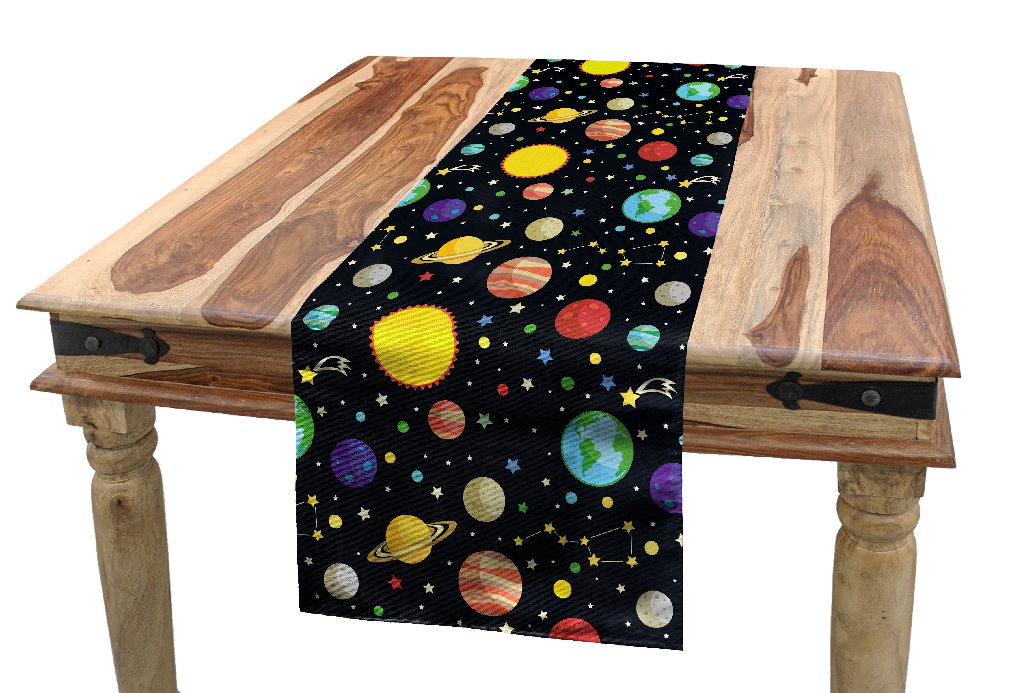 Sun Tischläufer Esszimmer Küche Platz Dekorativer Earth Constellations Rechteckiger Abakuhaus Tischläufer,