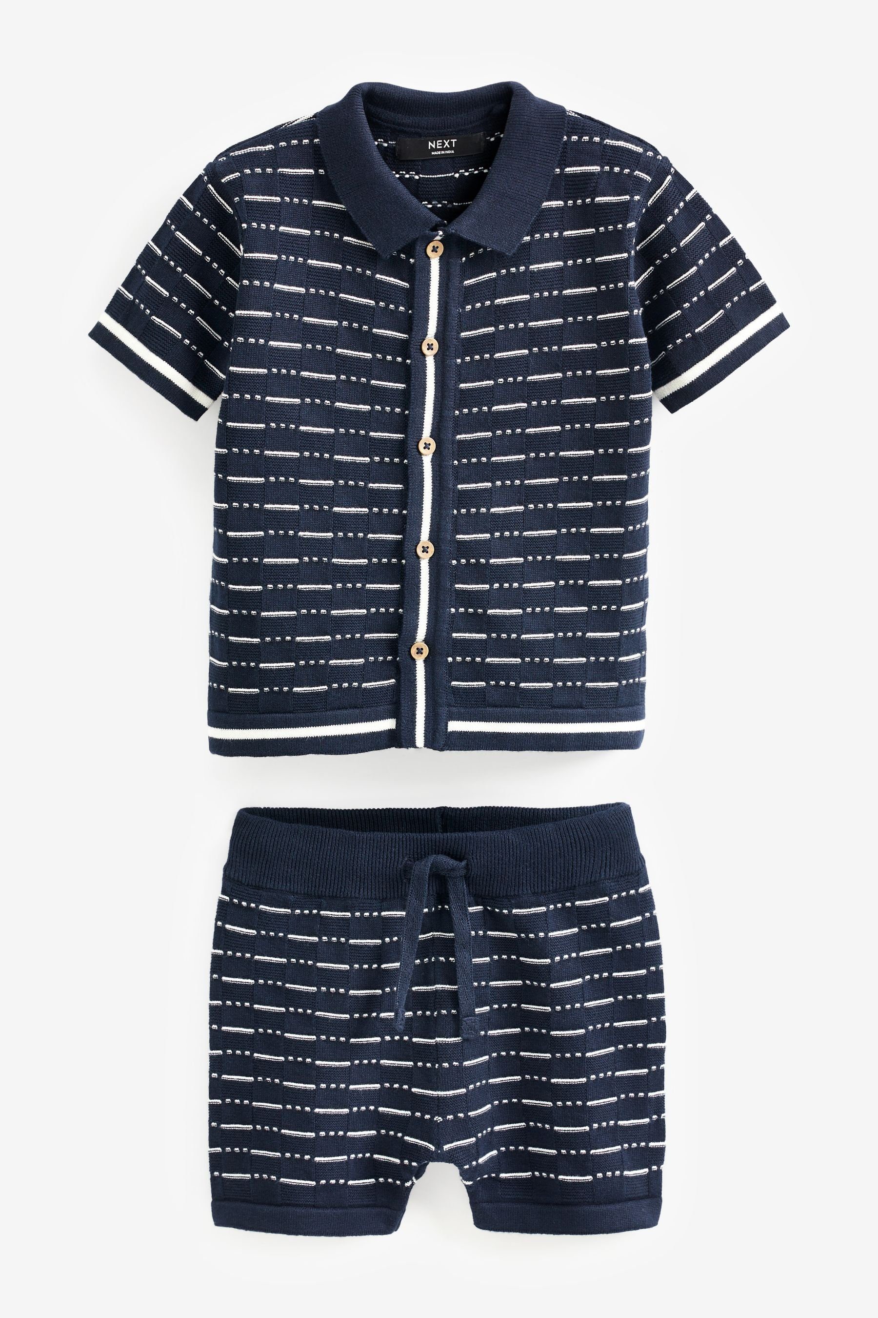 Next T-Shirt & Shorts Gestricktes Hemd und Shorts im Set (2-tlg) Navy Blue