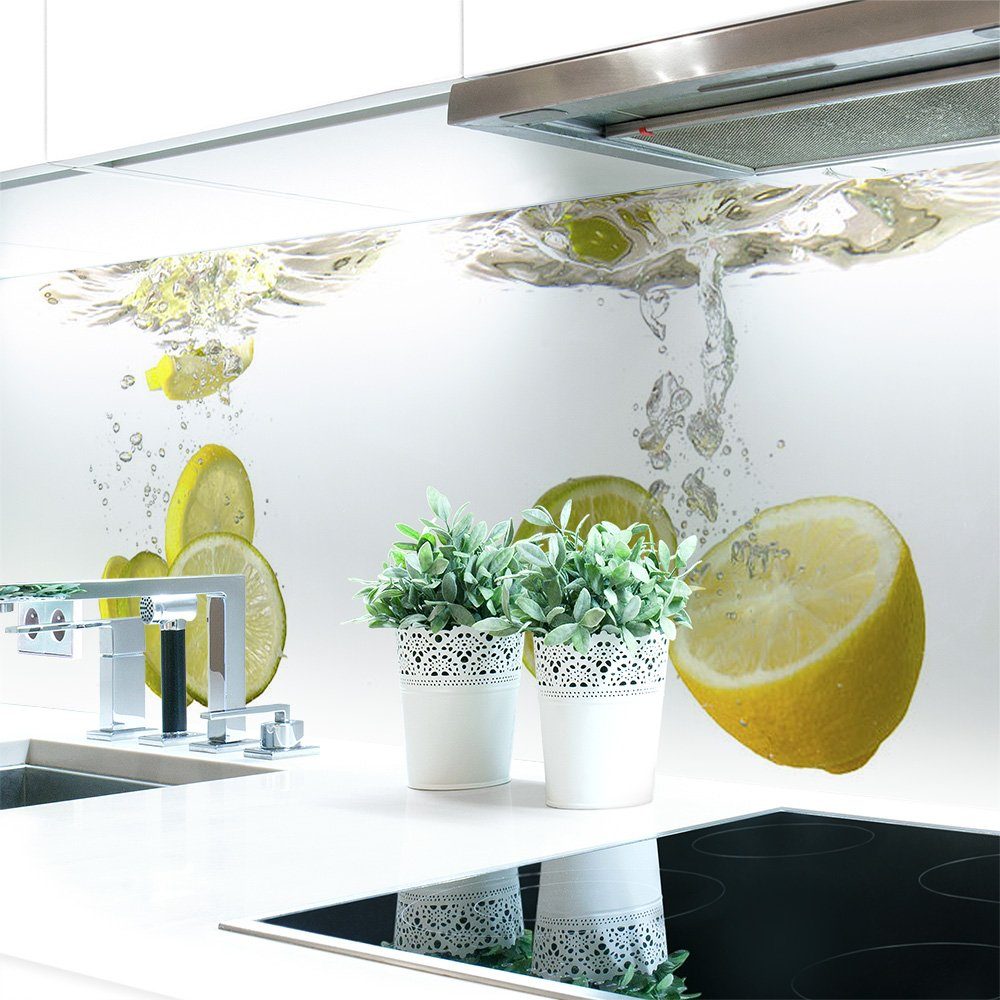 DRUCK-EXPERT Küchenrückwand Küchenrückwand Zitronen Wasser Premium Hart-PVC 0,4 mm selbstklebend
