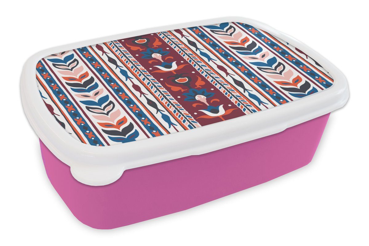 Abstrakt MuchoWow - Brotbox - für Snackbox, Lunchbox Pflanzen - Minimalismus, rosa Blumen Mädchen, Muster Brotdose Erwachsene, (2-tlg), Kinder, Kunststoff, - Kunststoff