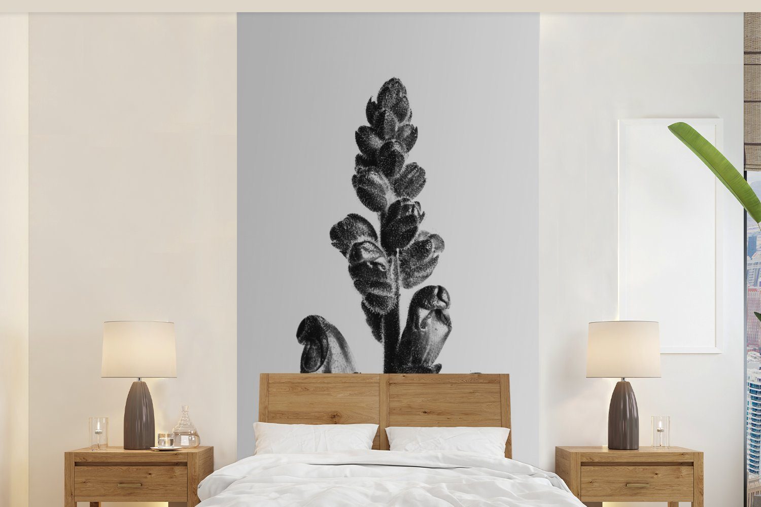 MuchoWow Fototapete Pflanze - Schwarz - Weiß - Abstrakt, Matt, bedruckt, (2 St), Vliestapete für Wohnzimmer Schlafzimmer Küche, Fototapete