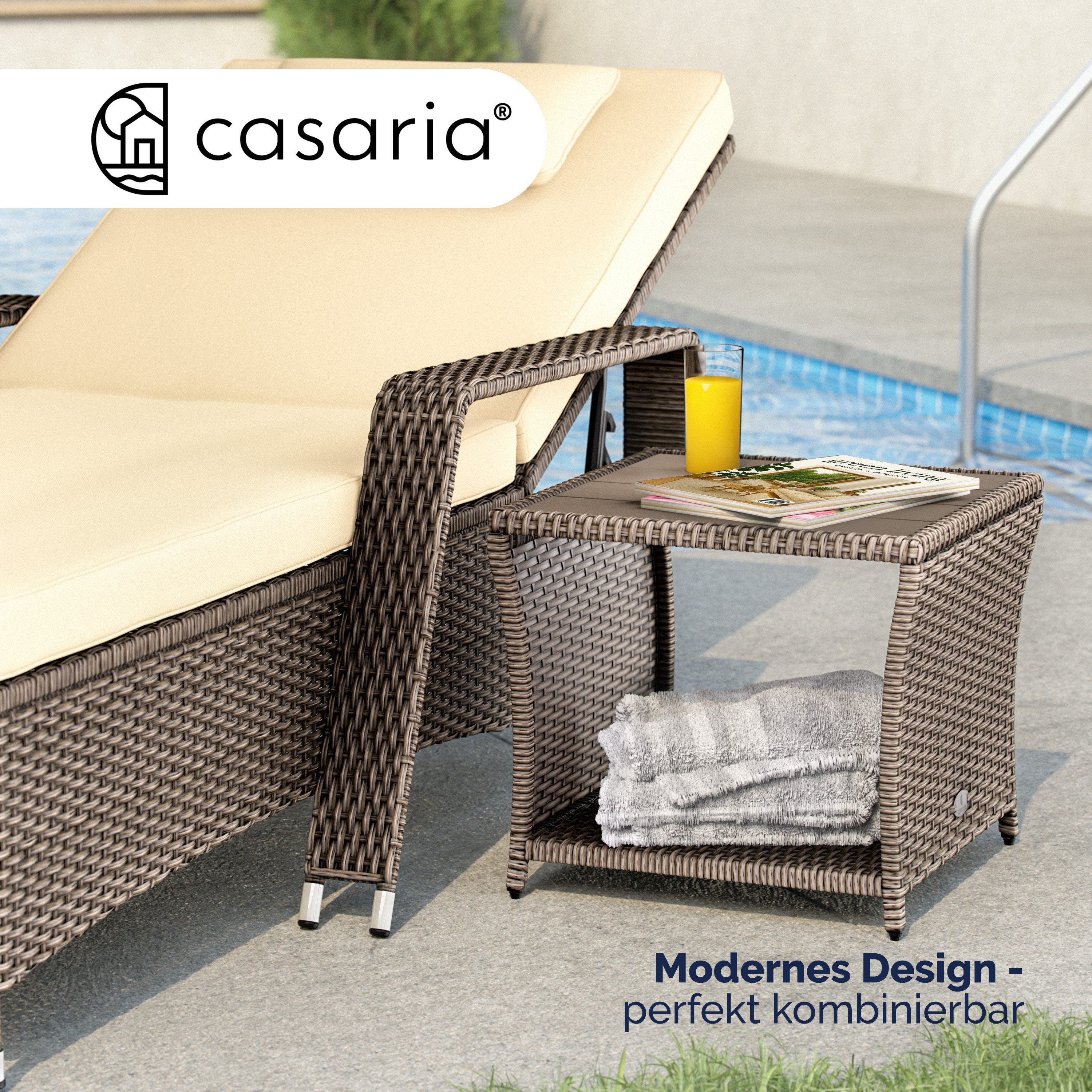 Casaria Beistelltisch (1-St), Polyrattan WPC Tischplatte 45x45x40cm Wetterfest Outdoor Garten