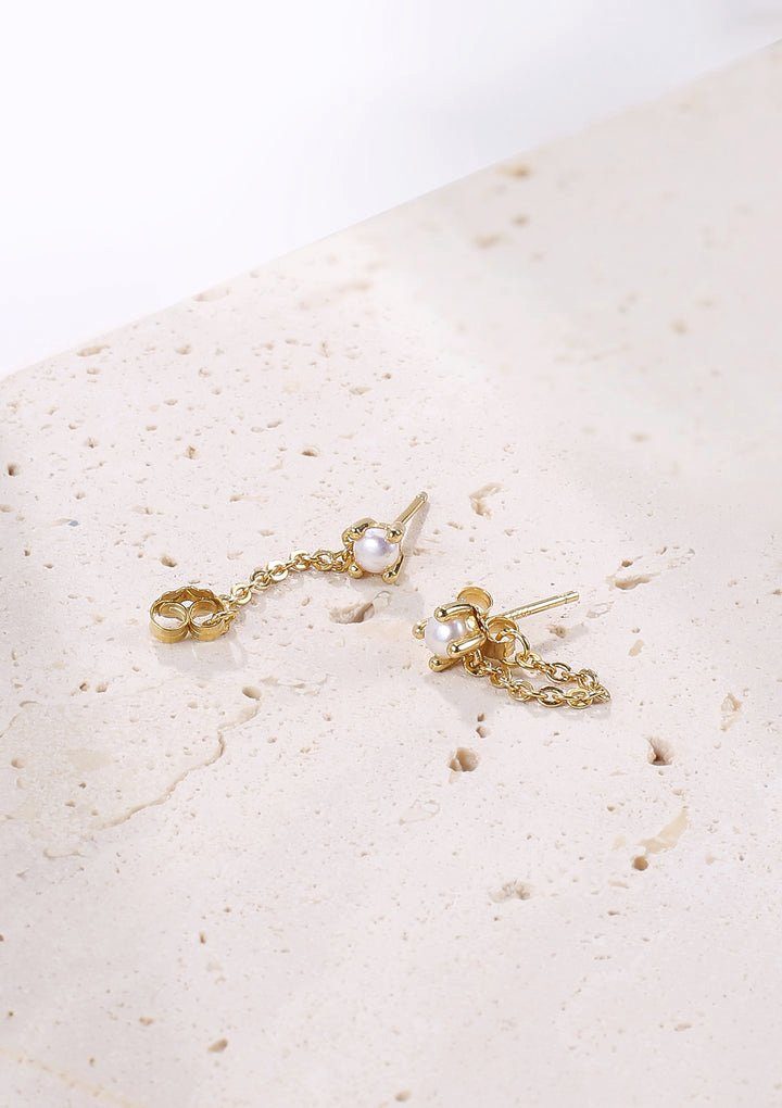 Hey Happiness Perlenohrringe Tropfen Ohrstecker mit Kettchen, Dangle Ohrringe aus 925er Sterling Silber, Hochzeitschmuck