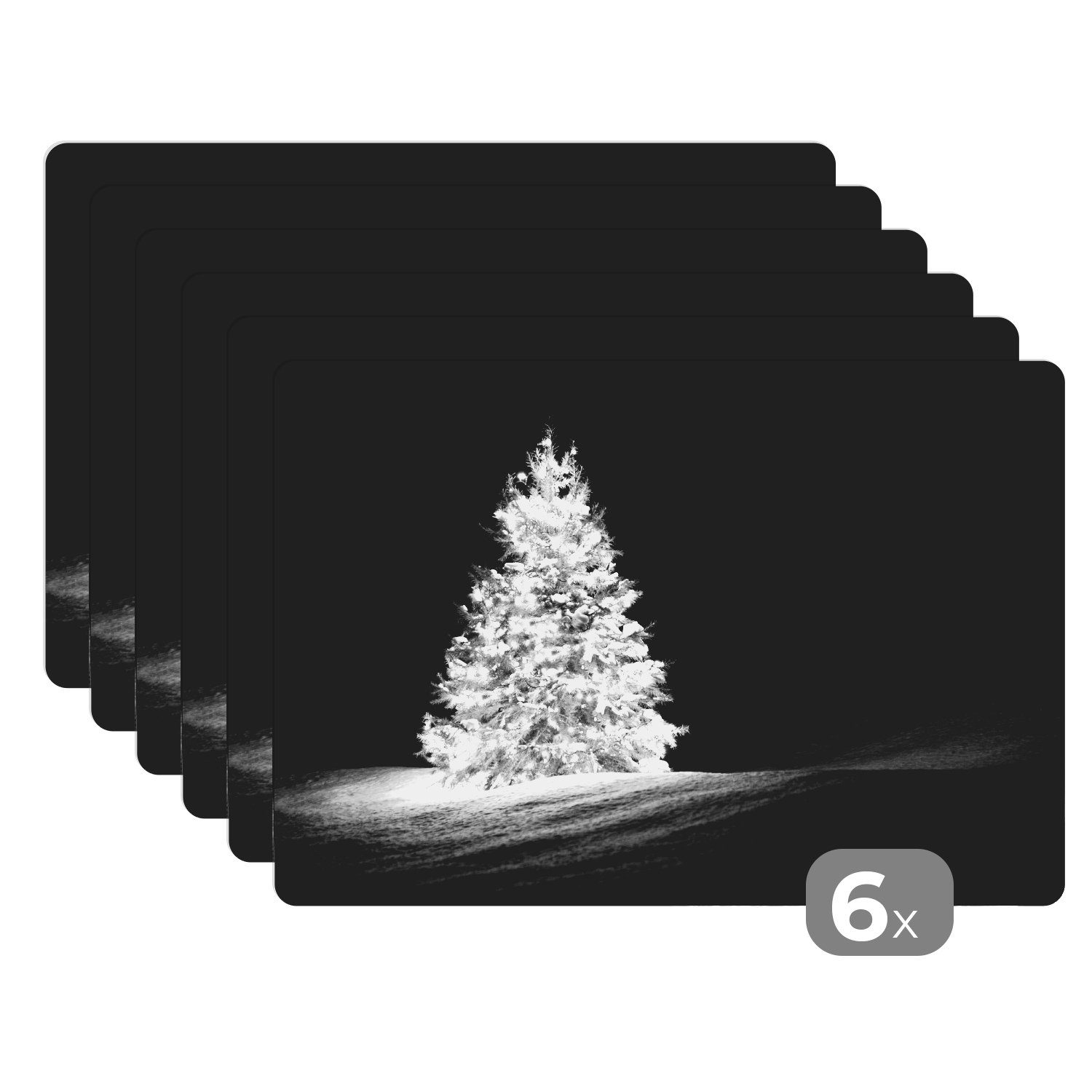 MuchoWow Platzset Ein beleuchteter Weihnachtsbaum bei Nacht - schwarz und w günstig online kaufen