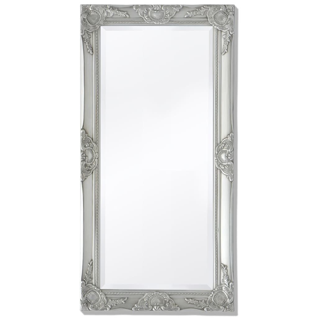furnicato Wandspiegel Barock 100 x 50 cm Silber mit Massivholzrahmen (1-St), Dekoratives Glas-Sichtfeld mit abgeschrägter Kante für Ankleidezimmer