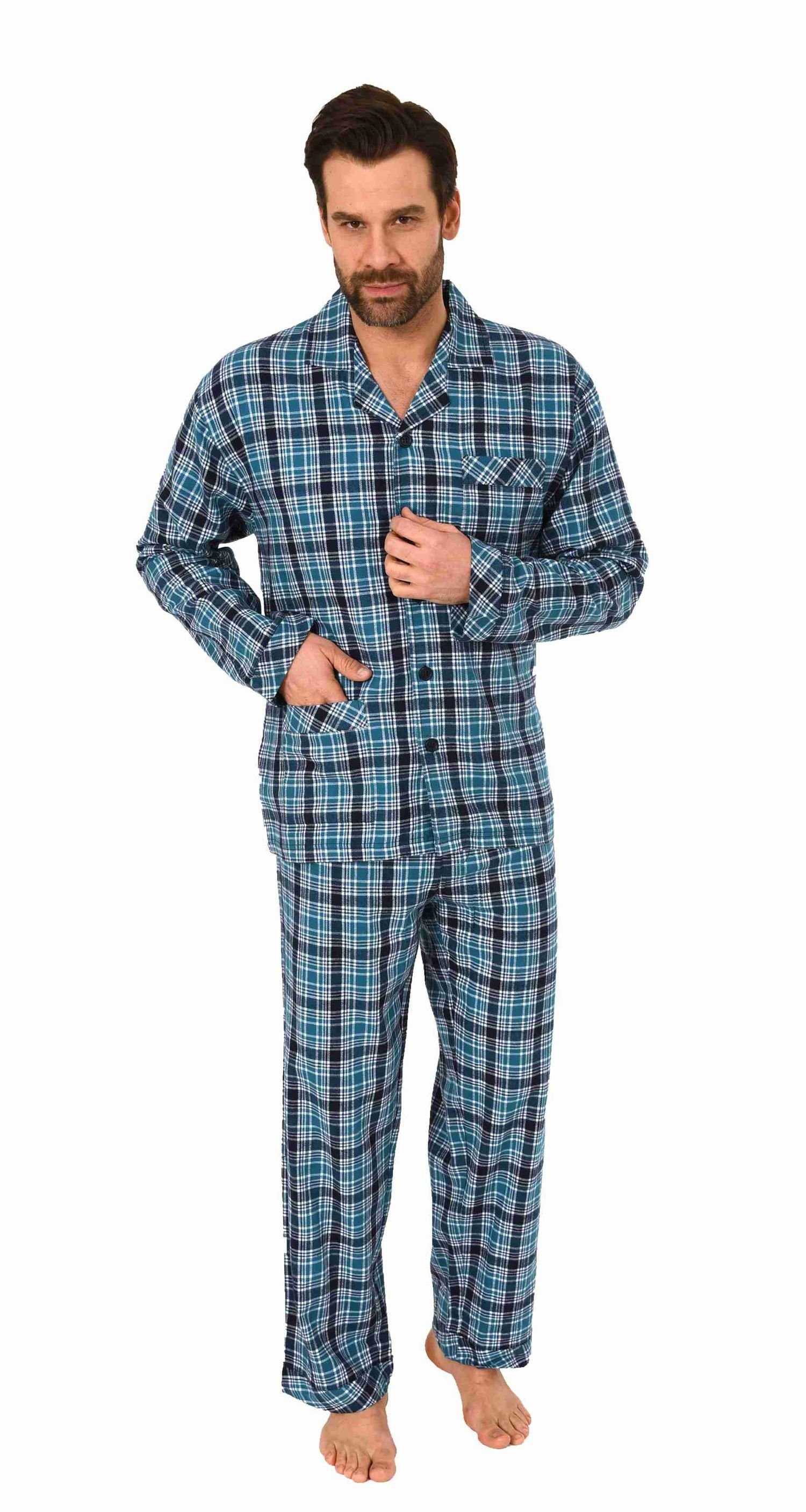 Normann Pyjama Herren Flanell Schlafanzug zum durchknöpfen - auch in Übergr günstig online kaufen