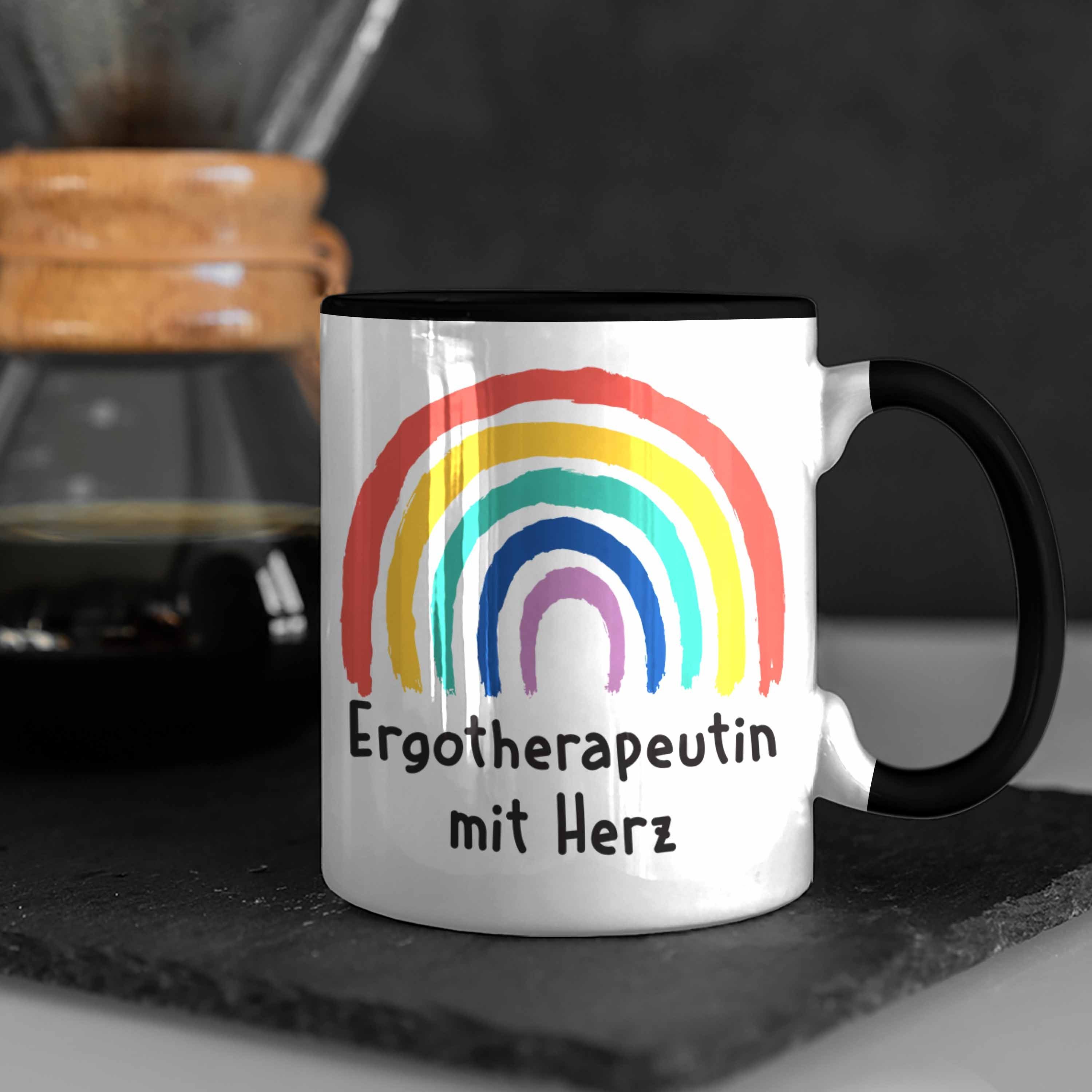 Trendation Tasse Trendation Kaffeetasse Dankeschön Tasse Zubehör Schwarz Geschenk mit Herz mit - Ergotherapeutin Spruch