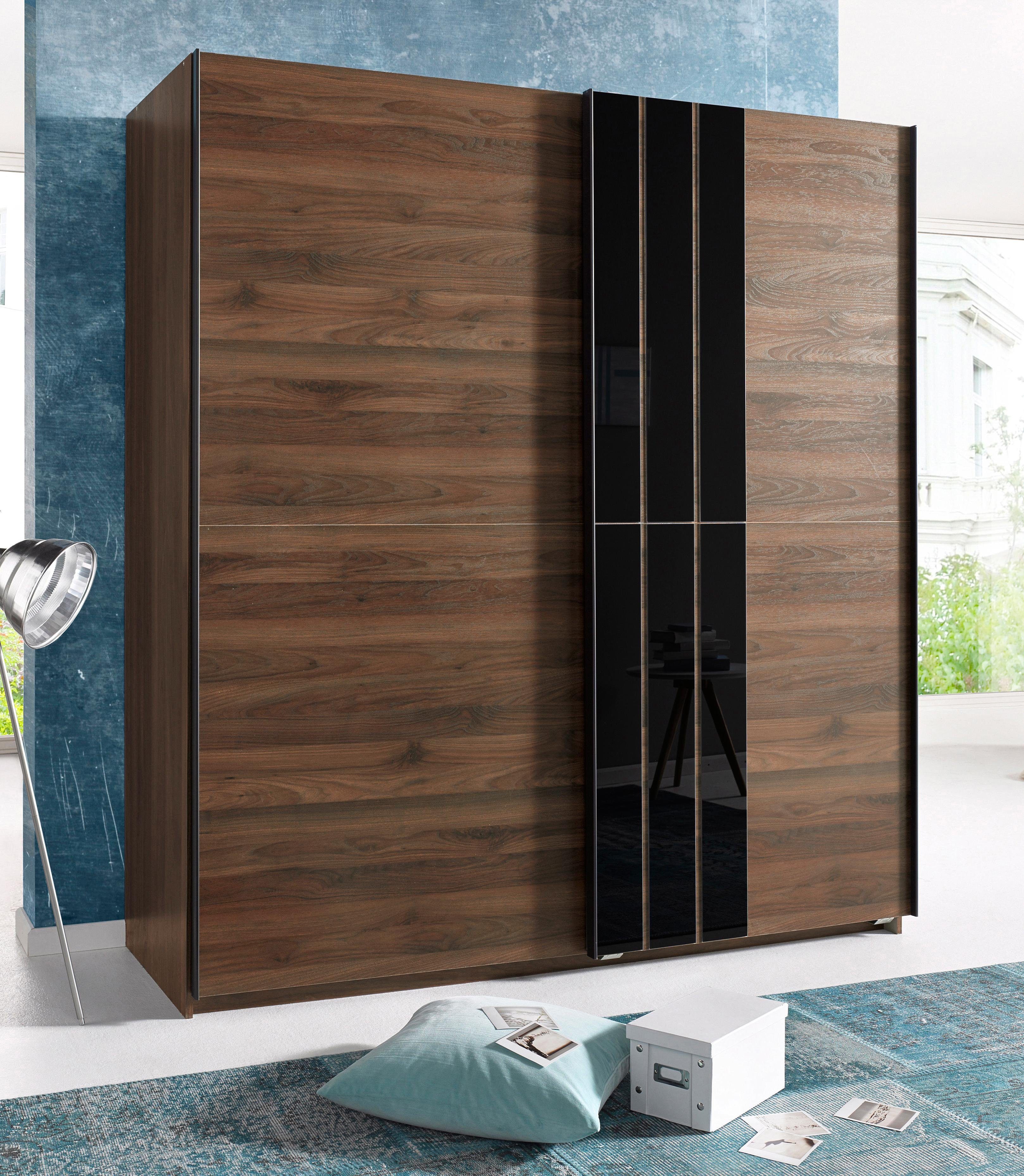 WIMEX Schwebetürenschrank in nussbaumfarben / Schwarzglas - nur 299,99€