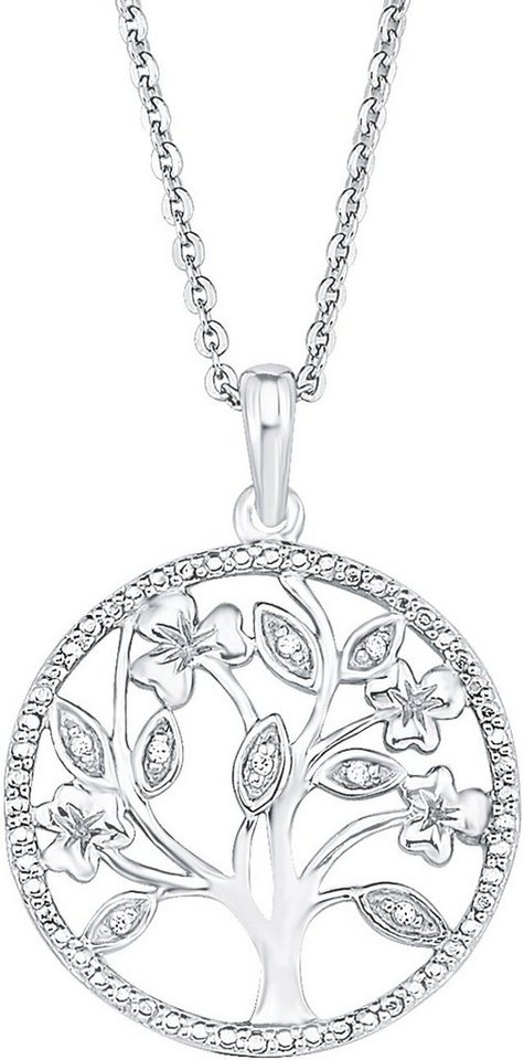 MATERIA Rosegold Collier Lebensbaum 925 Silber mit Zirkonia rhodiniert 42+5cm