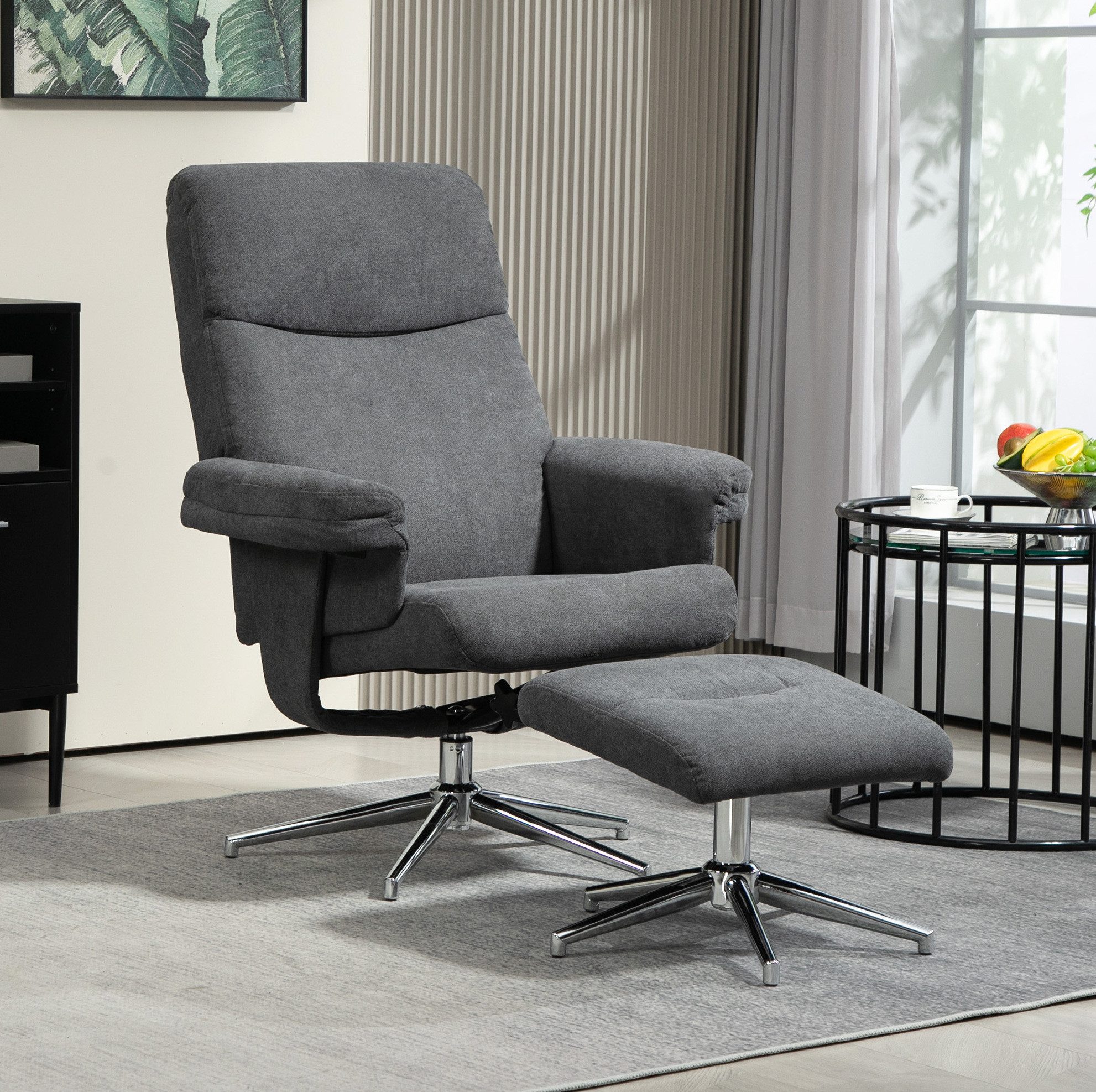 MODFU Relaxsessel Sessel mit Hocker Fernsehsessel gepolstert (2-St., mit Liegefunktion, Liegesessel Samtoptik bis 150 kg), Dunkelgrau für Wohnzimmer Schlafzimmer Komfortsessel
