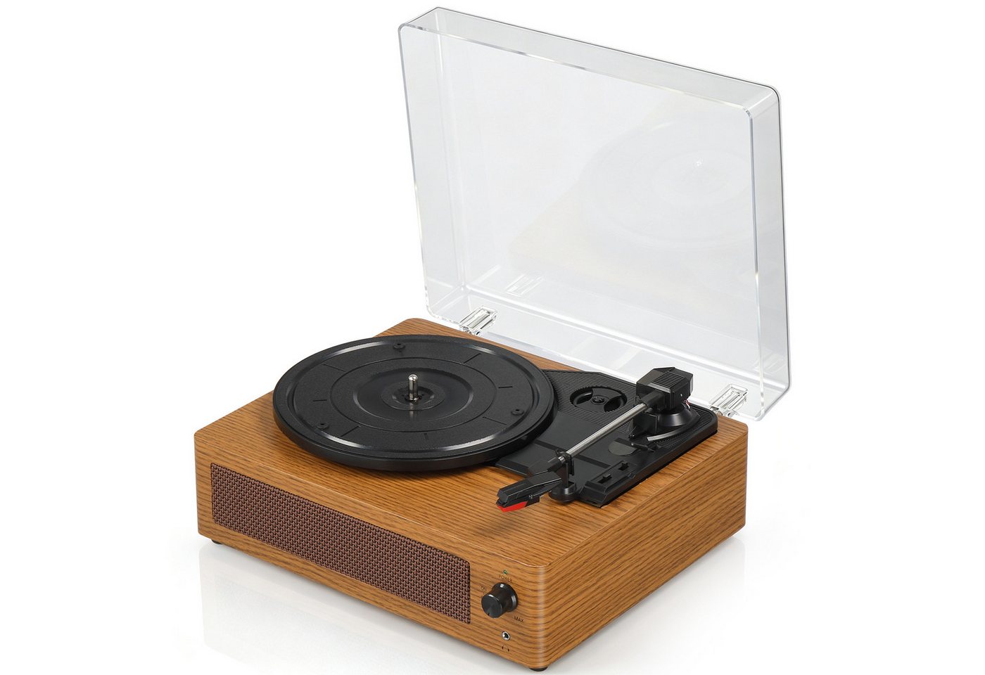 LALAHO Retro‑Plattenspieler mit integrierten Lautsprechern, Bluetooth‑Eingang Plattenspieler (integrierte Lautsprecher, AUX‑ & RCA‑Anschluss, Staubschutzhaube)